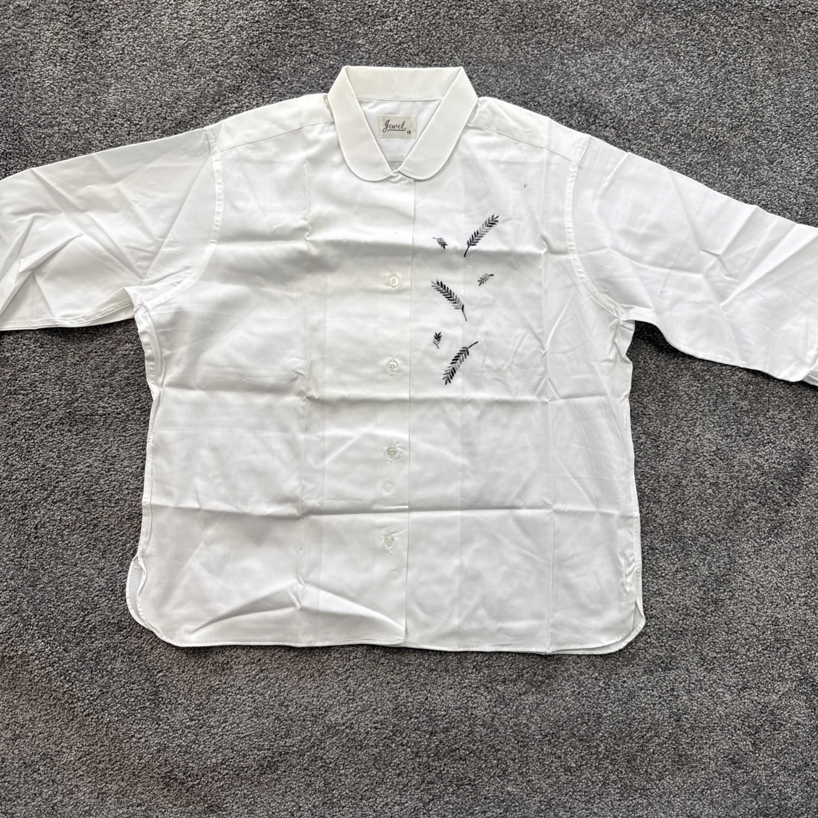 VTG Jewel Womens XS/S Button Front Shirt Peter Pan Collar Embroidered Feather 60