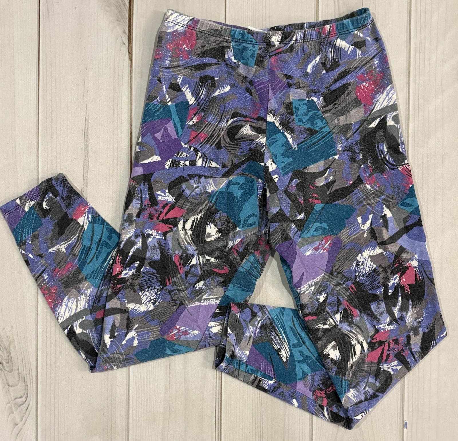 1980s Body Force Leggings Sporty Aerobics Purple Pink Abstract Small