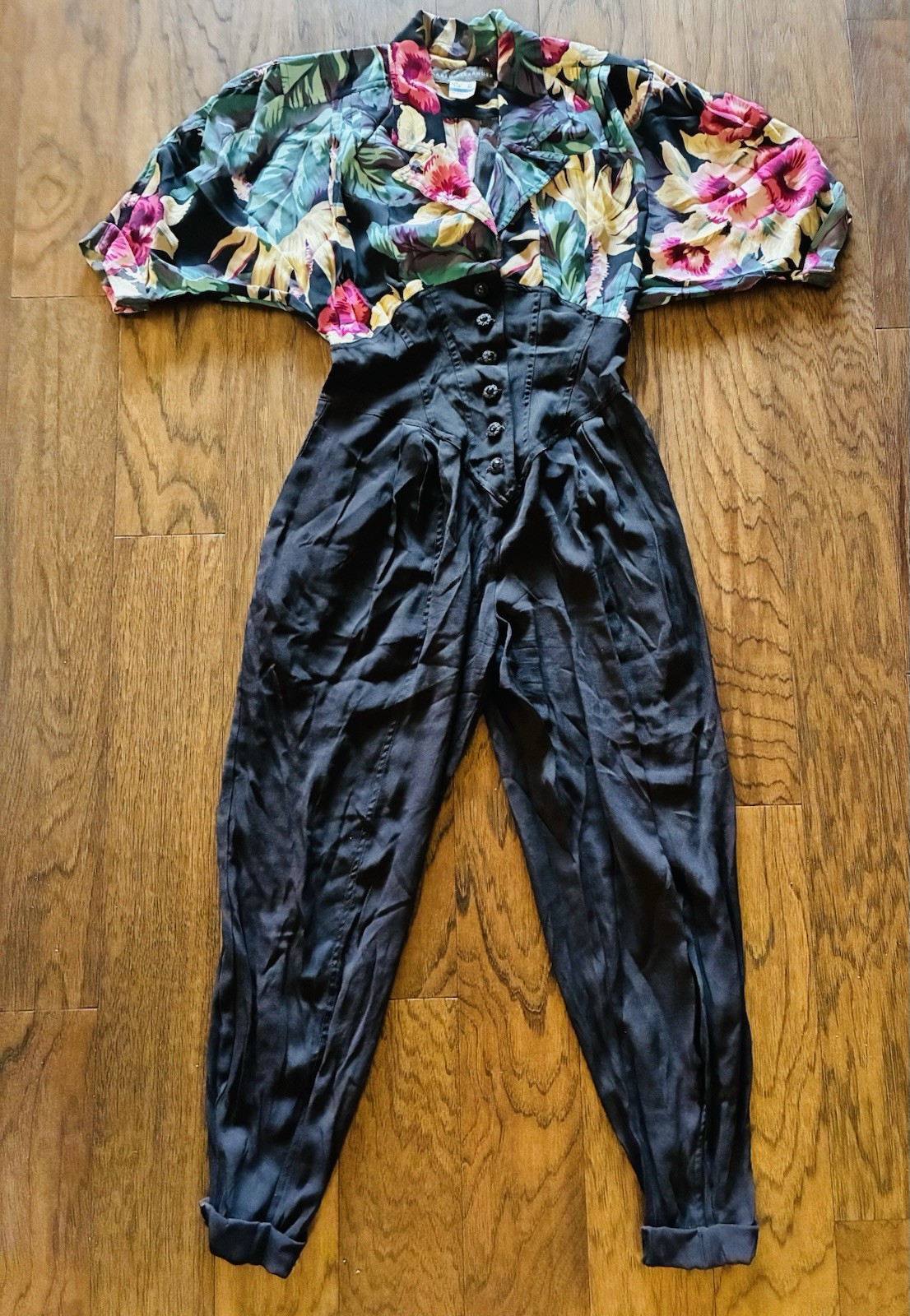 Vintage Karen Alexander Floral Jumpsuit Corset Waist Playsuit Romper Size 10 USA