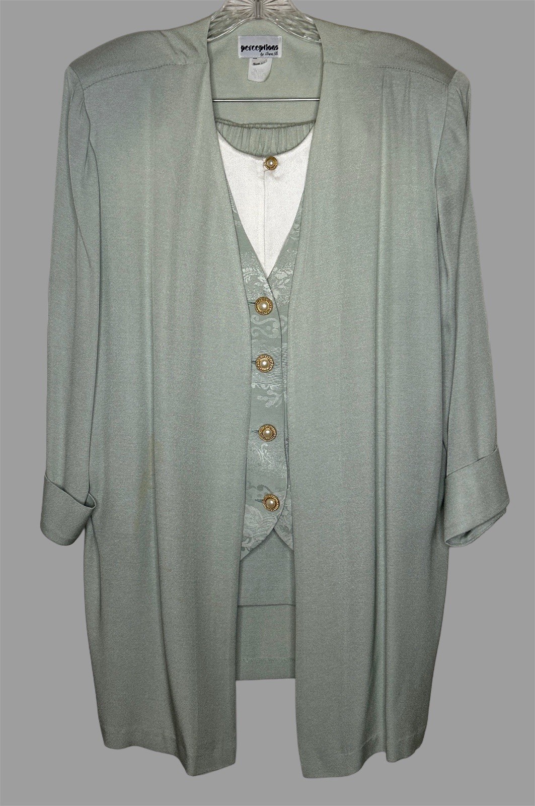 Vintage Perceptions by Irene B. Dress 2 Piece Set Top Skirt Mint Green Size 14