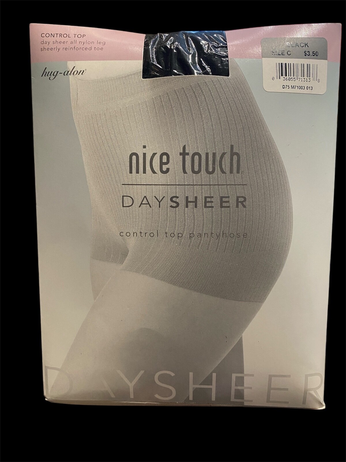Vintage SEARS Nice Touch Day Sheer Control Top Pantyhose Black Size C USA