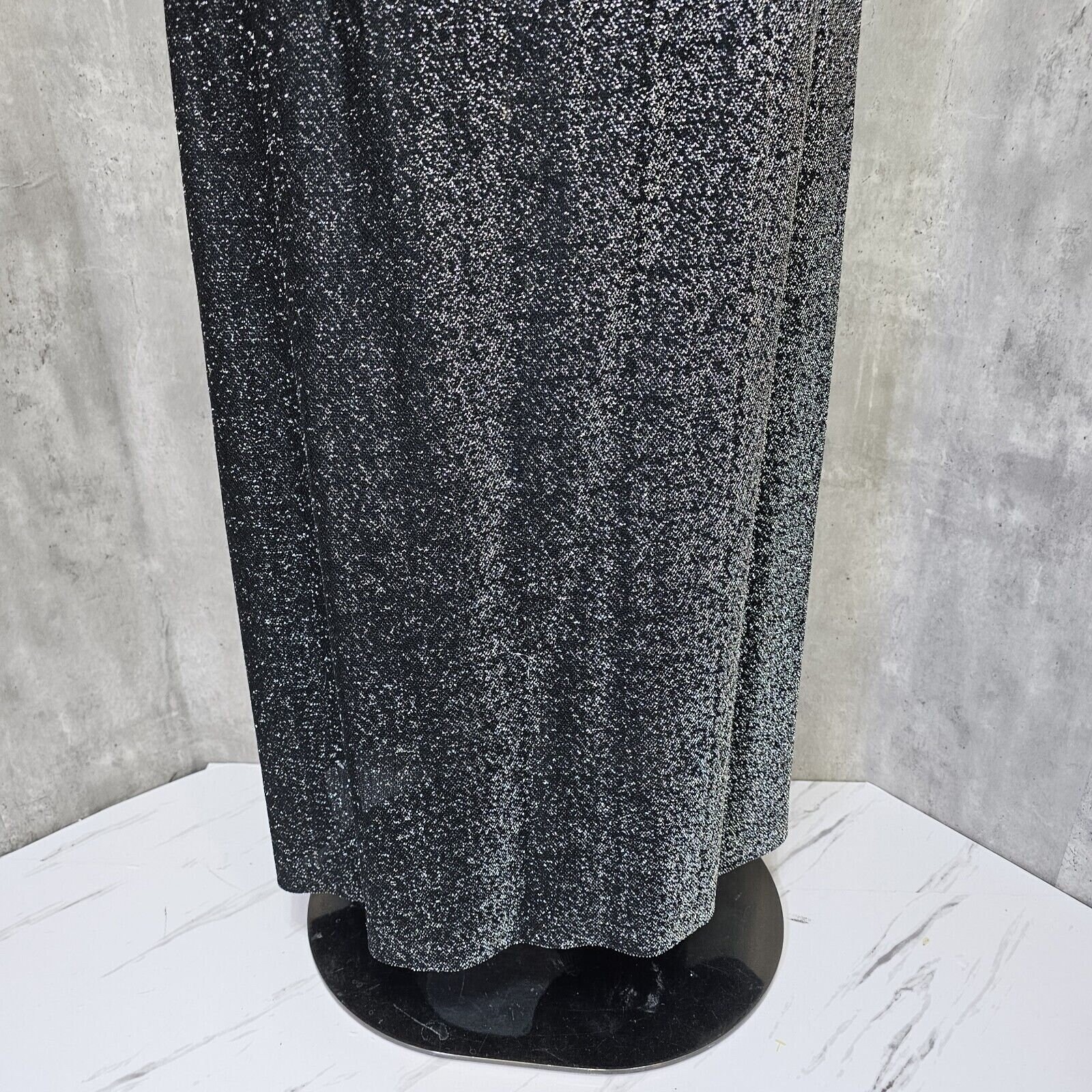Vintage 70s Black Silver Metallic Maxi Skirt Lurex Sparkle Evening Glam Party