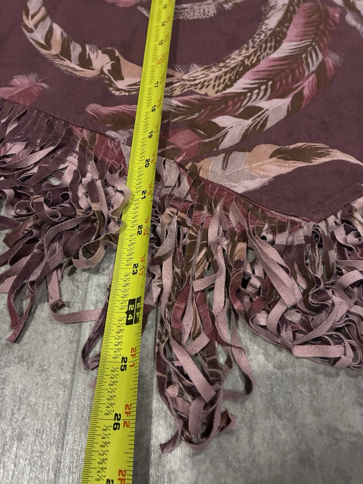 Jody California Fringe Feather Swirls Y2K Boho Faux Suede tank Top Small spring