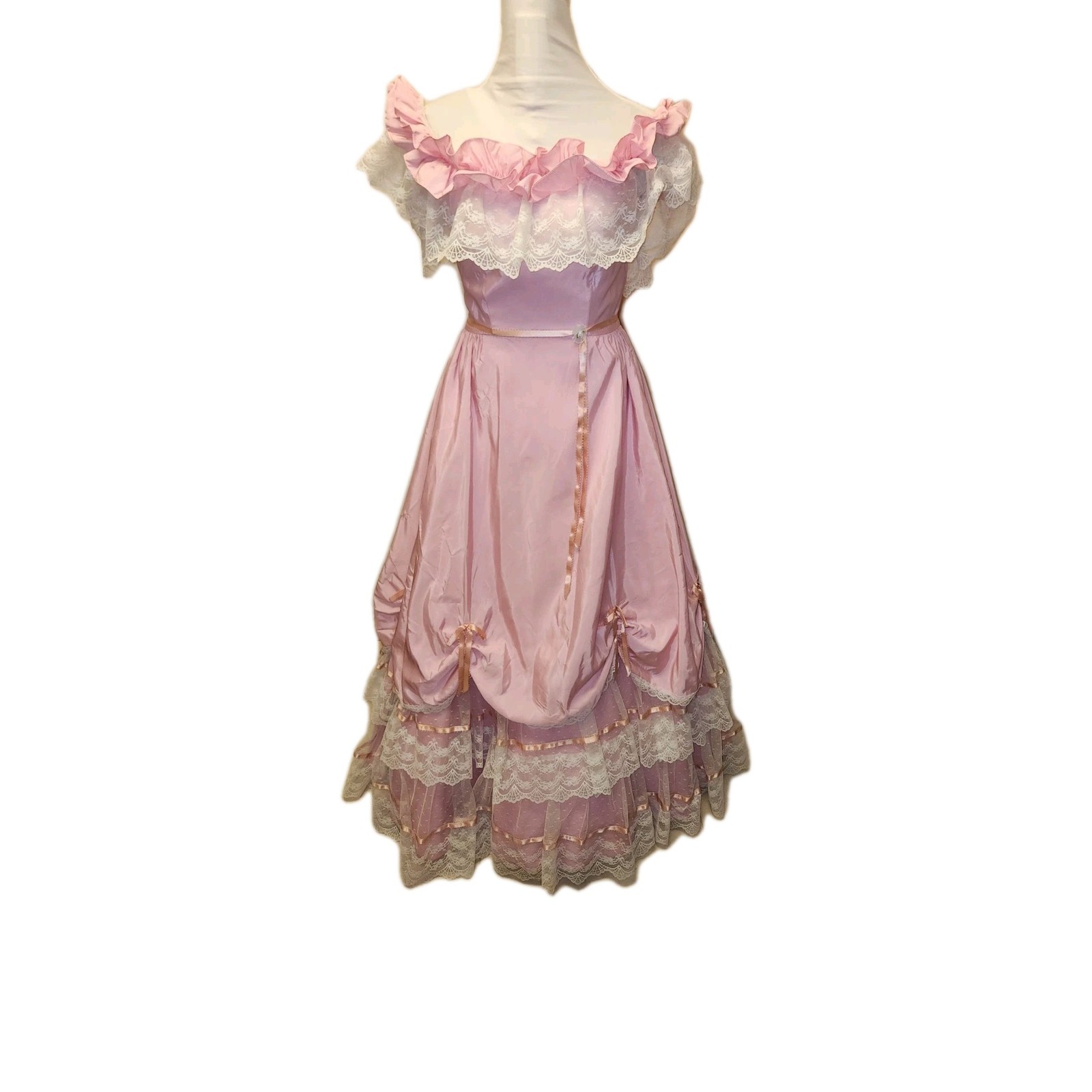 Dance Allure Vtg Pink Lace Prom Belle Gown Alfred Angelo*Union USA*szS*Gd Cond.