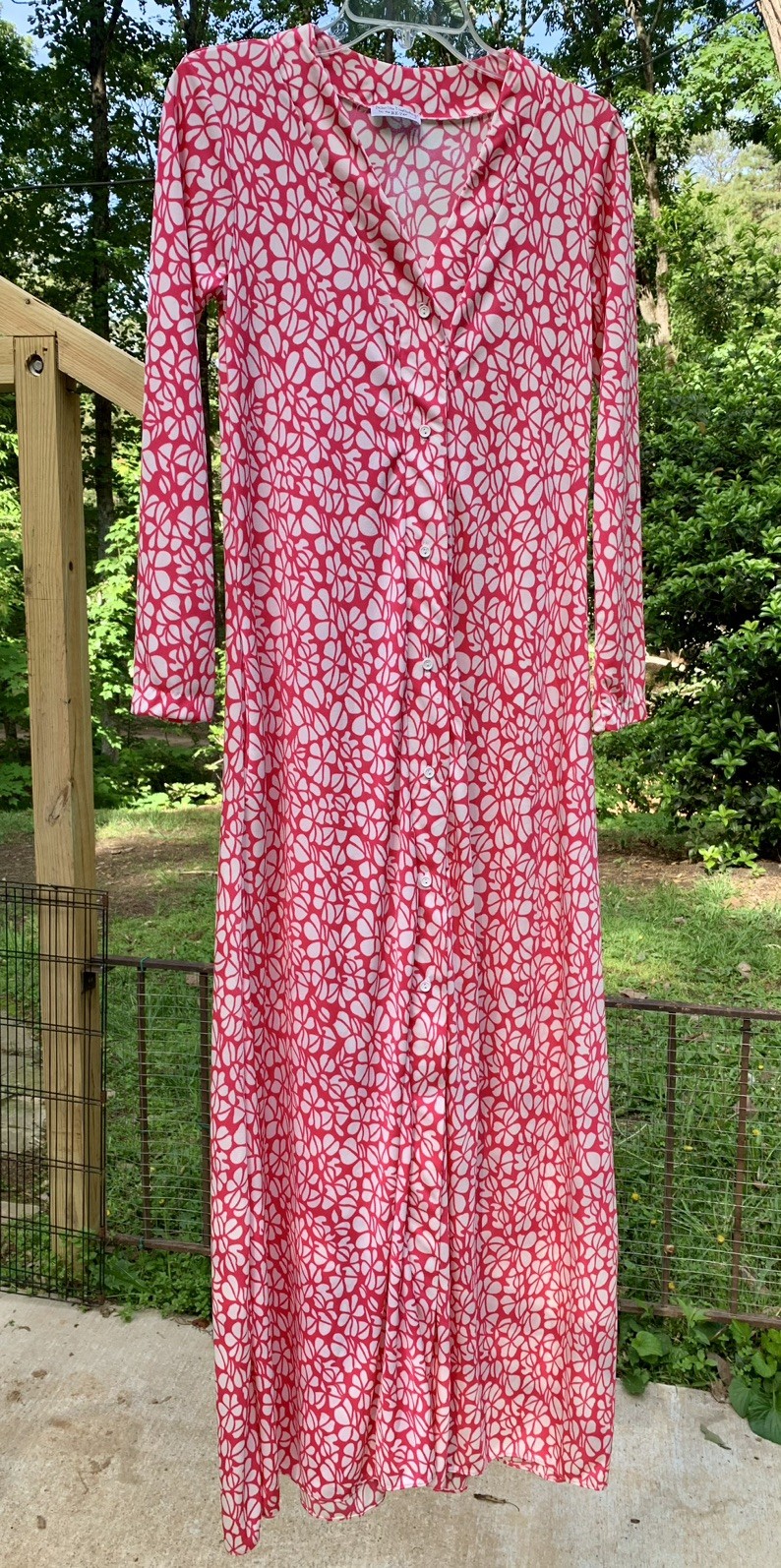 Diane Von Furstenberg for RE-7 Vibrant Pink & White Long Sleeve Nylon Dress, S