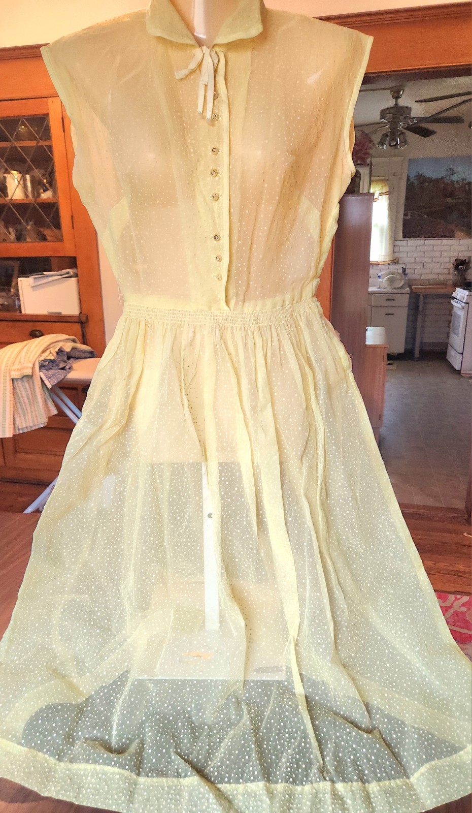 Vtg Sheer Flocked Fit & Flare Dress Pin Up