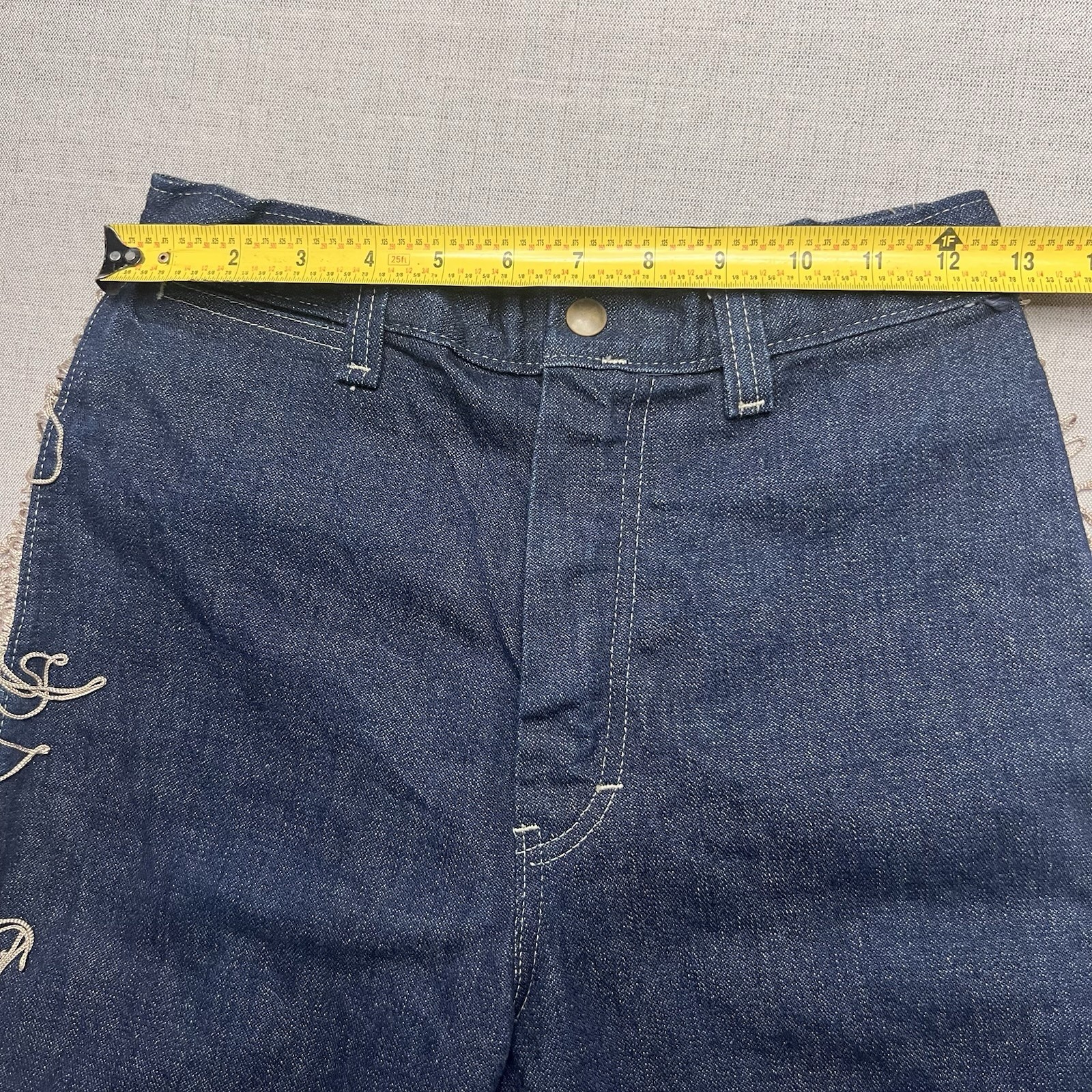Vintage 70s Western Boho Dark Wash Denim Jeans Fringe Made In USA By Coventry Rd