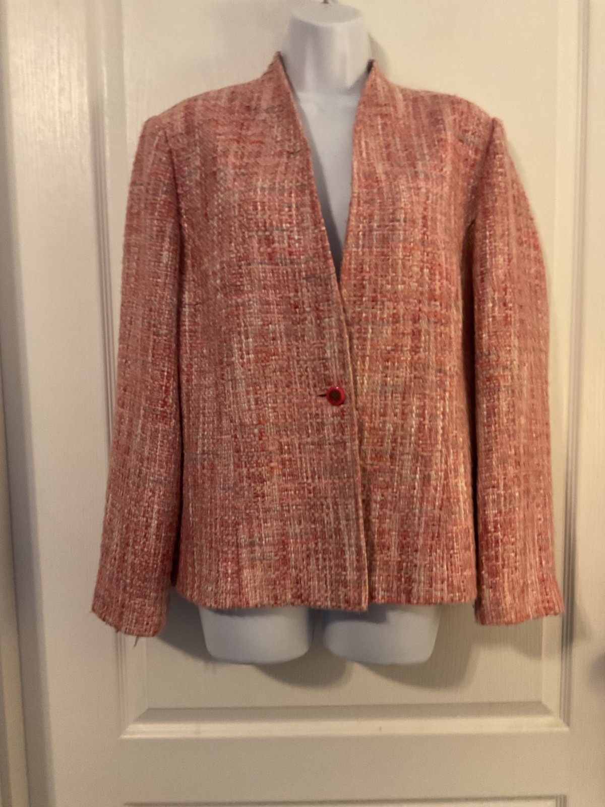 Vtg Henry Lee Size 16 Pink Tweed Blazer Women’s Jacket -B37