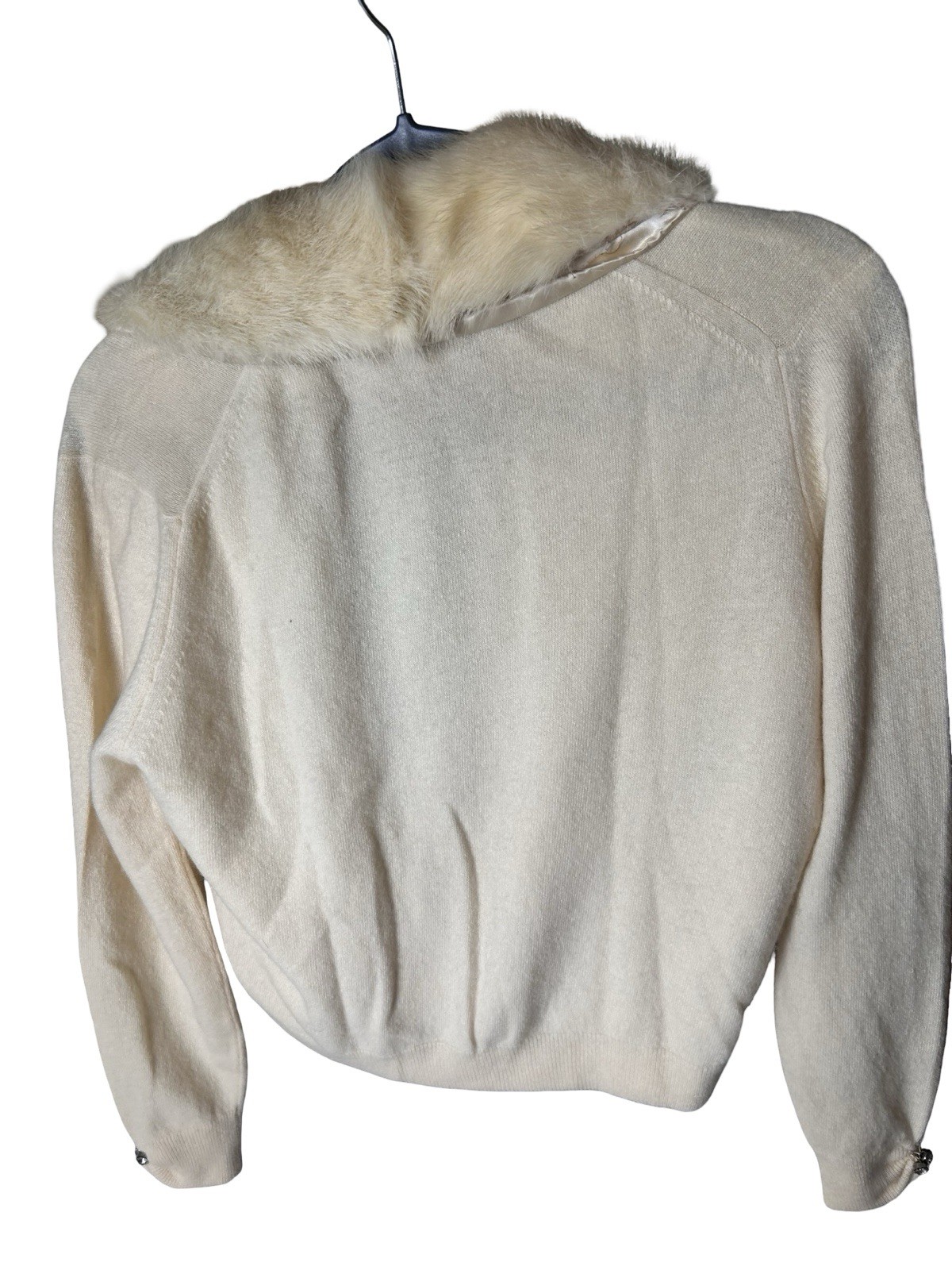 VTG 50s Bernhard Altmann 100% Cashmere Cardigan Sz M Mink FUR Collar Jeweled