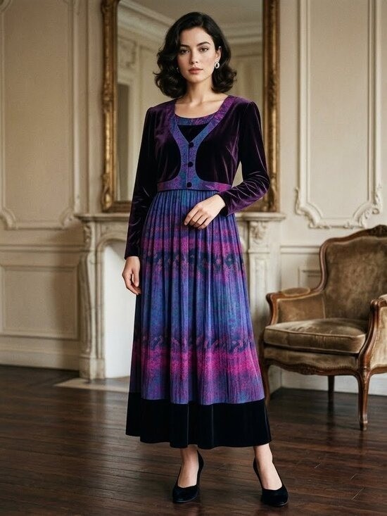 Carole Little Vintage 90s Whimsigoth Velvet Bodice Maxi Dress Size 12 P