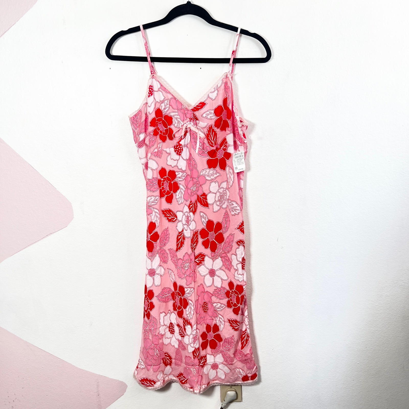 VTG Charlotte Russe Babydoll Midi Dress Sz Medium Pink Floral Lace Trim Fairy