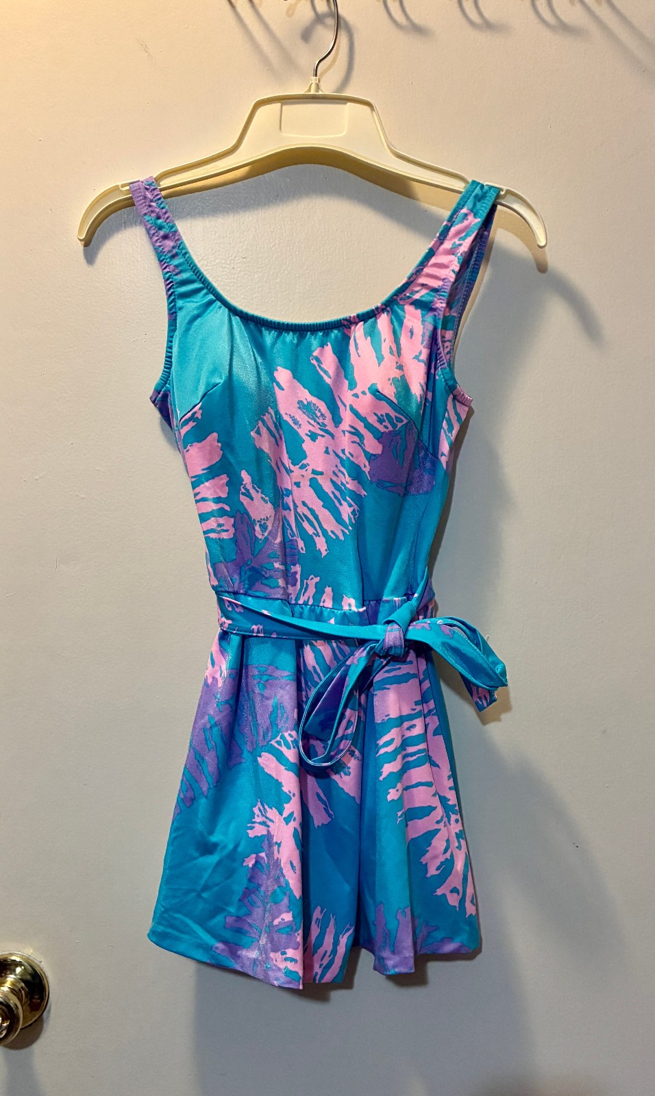 Vintage Mainstream 1Pc Neon Swimsuit w Bow 70’s-80’s – Union Made USA – Size 12