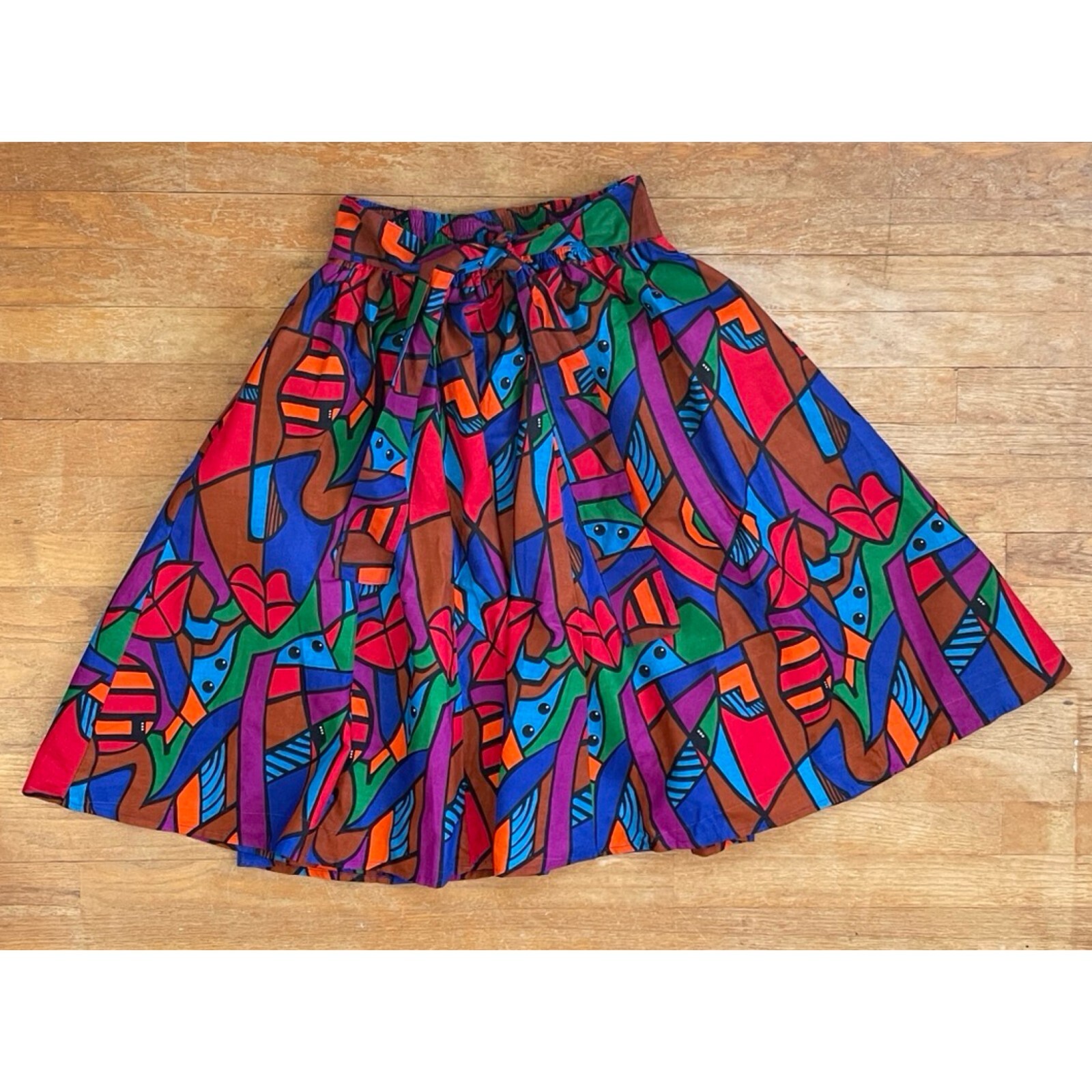 Vintage Colorful Cotton Skirt Womens Size S/M 27-30″ Waist 90s Geometric African