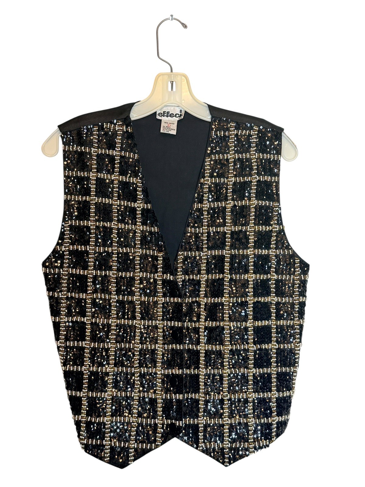 Effeci Black Beaded Sequin Sparkle Vest L Vintage 80s Glam Party Festival