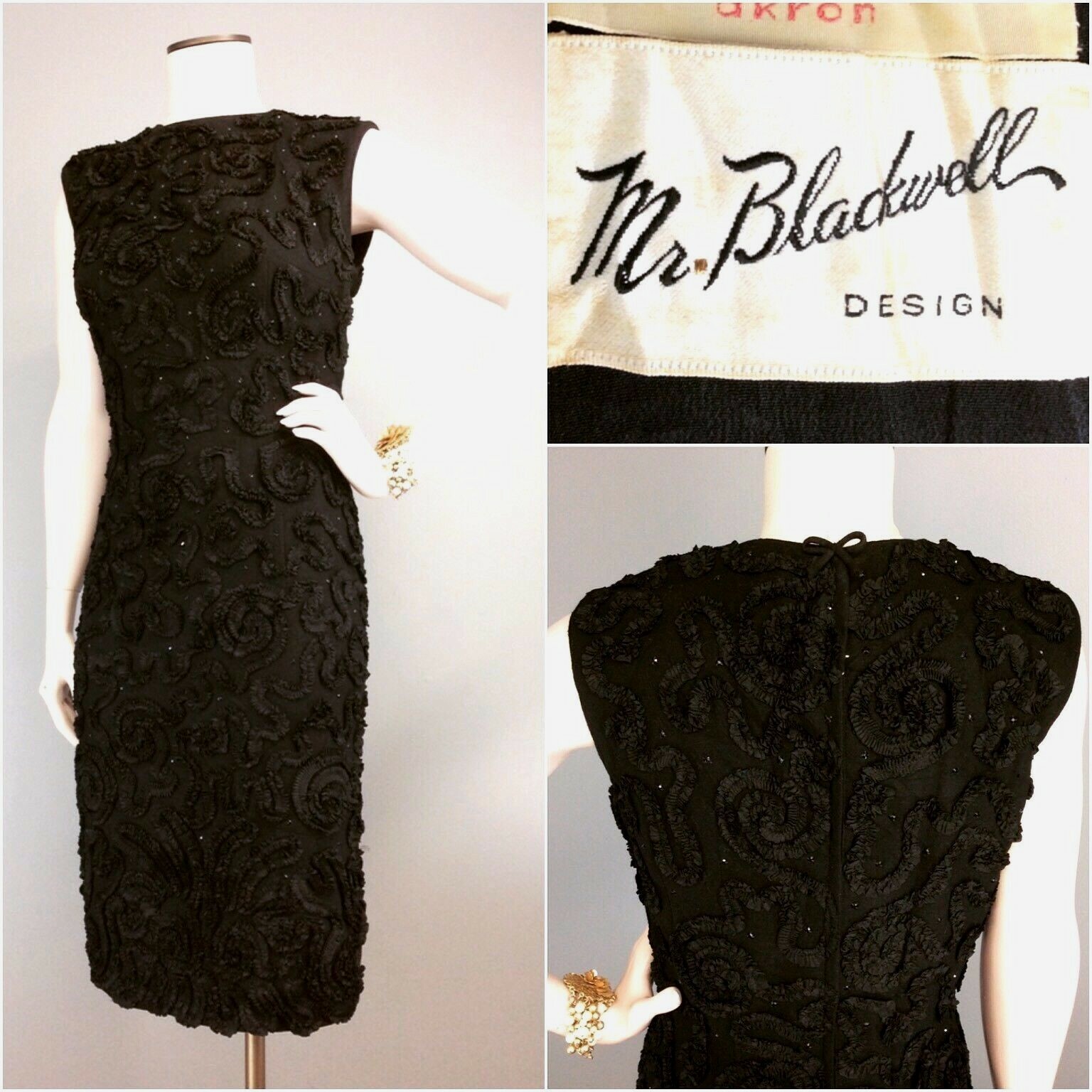 Vtg 60s Dress 50s Mr Blackwell Soutache Holiday Bling Bombshell Cocktail Wiggle