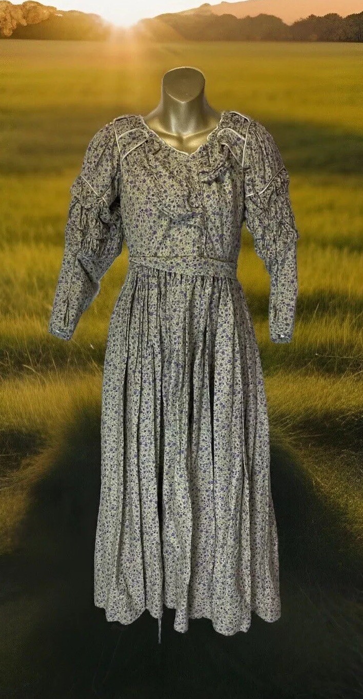 Vtg Handmade Floral Prairie Dress No Size Tags Peasant Re-enactment Modest