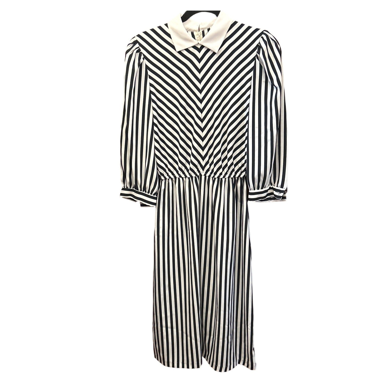 80s Periwinkle Midi Dress Striped Mod Dark Academia Parisian Dark Preppy Goth