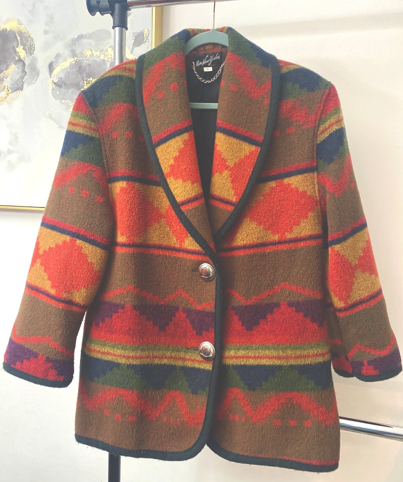Vtg Miss New Yorker Wool Blend Coat | Southwestern Aztec | USA Made | 60s-70s