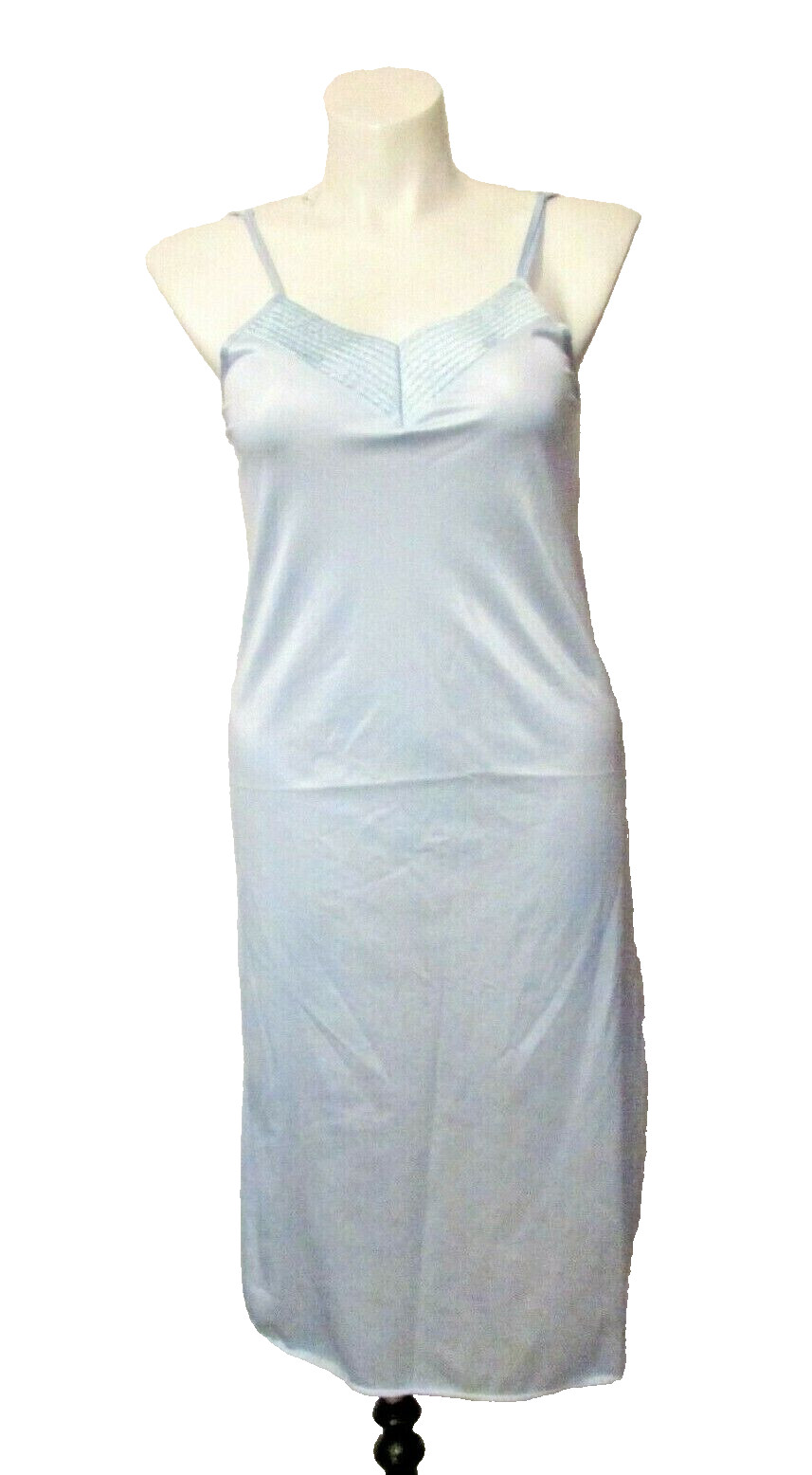 70’s Sidney Bernstein Slippery Silky Blue Nylon Mid Length Nightgown L USA made