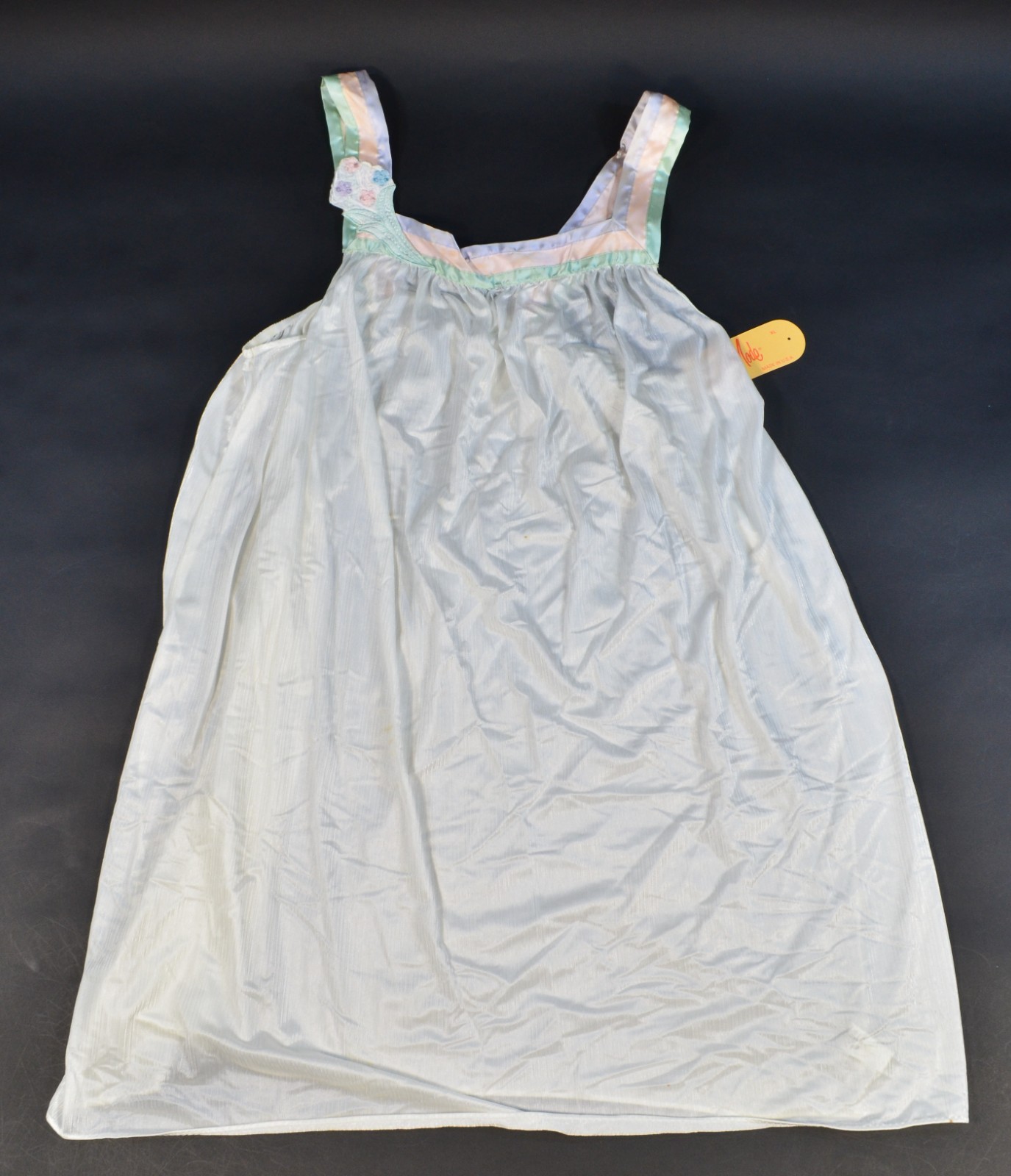 Vintage Val Mode Nightgown Nylon XL 1X Women’s Made in USA 80s NWT White Pink