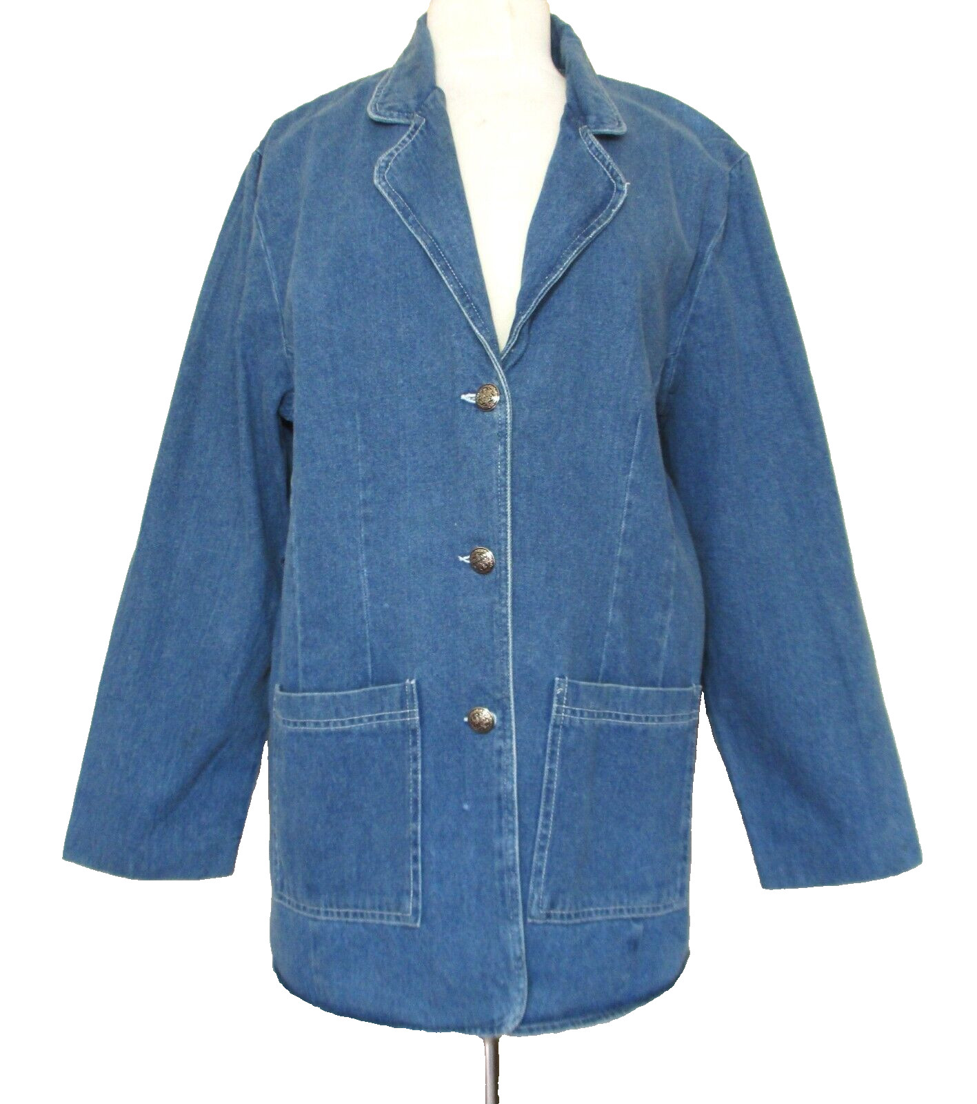 Vintage Joanna Denim Jacket L Women Blue Cotton Blazer