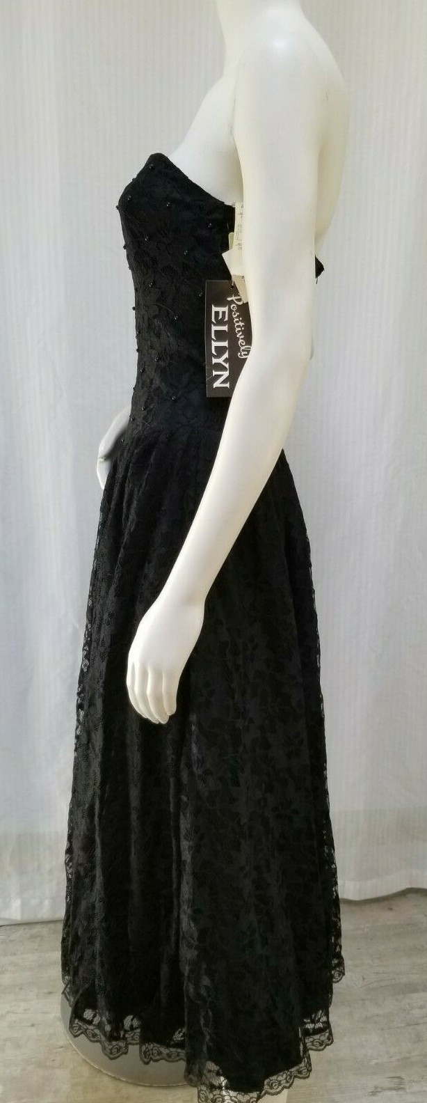 NWT Vintage POSITIVELY ELLYN Black Beaded Lace Strapless Sweetheart DRESS – S