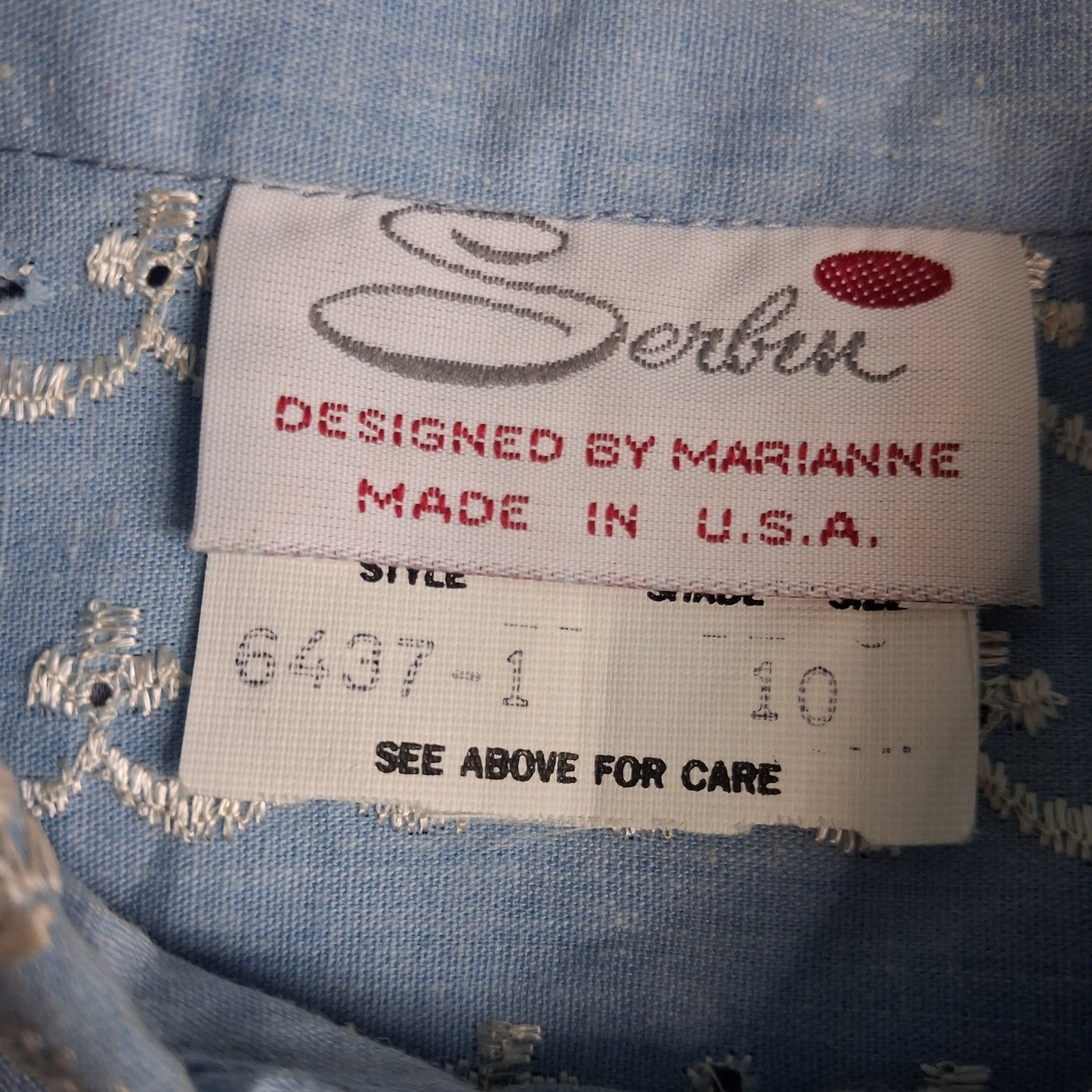 Serbin Marianne Shirt Dress Rockabilly Blue Eyelet Embroidered Belted SZ 10 USA
