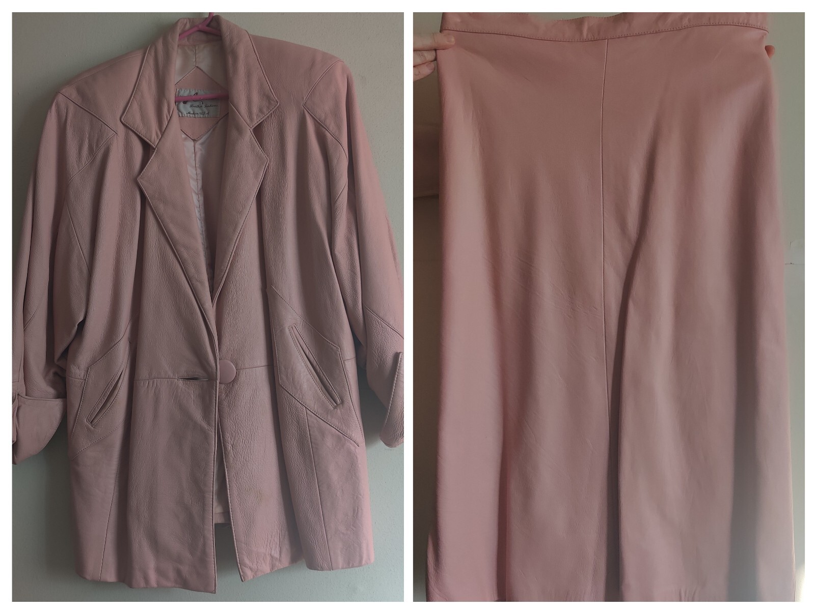 Continental Leather Fashions Pink Blazer Jacket & Skirt Set Large Vintage 1980s