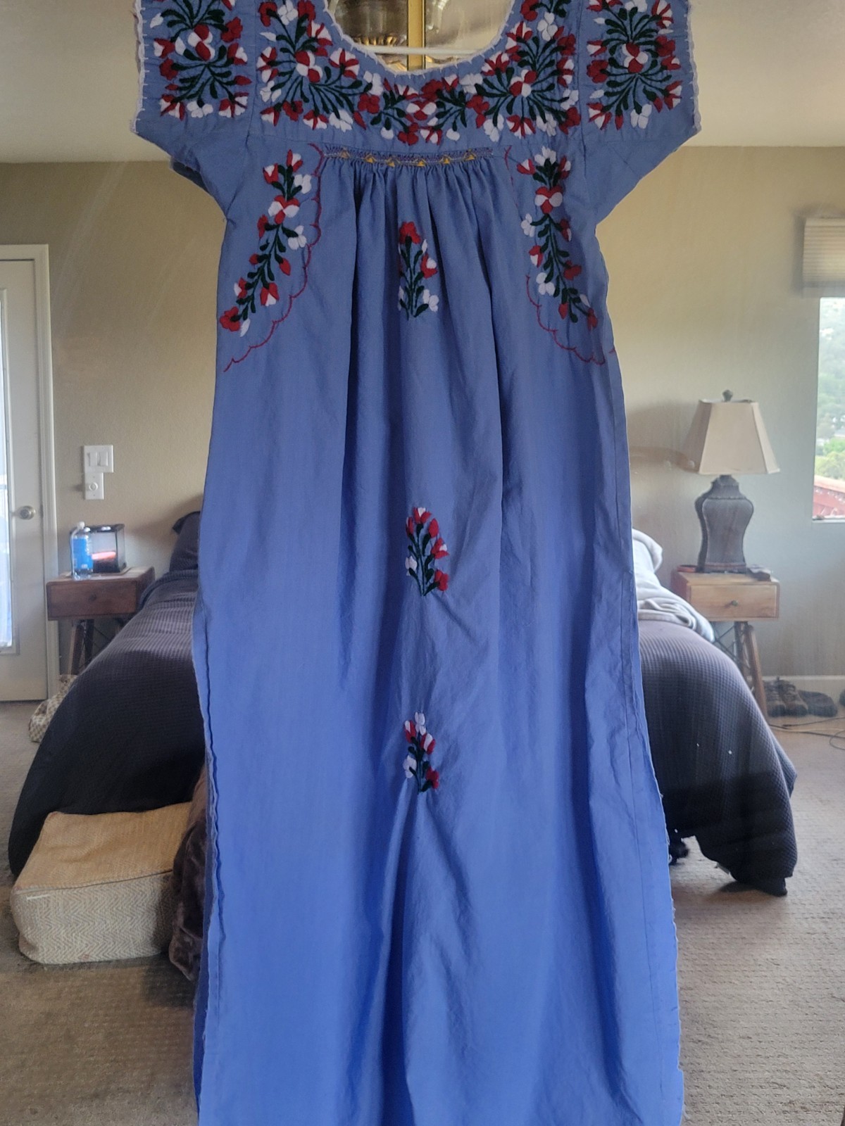 VINTAGE 1970S COTTON EMBROIDERED MEXICAN DRESS Size SMALL Boho Festival Hippie