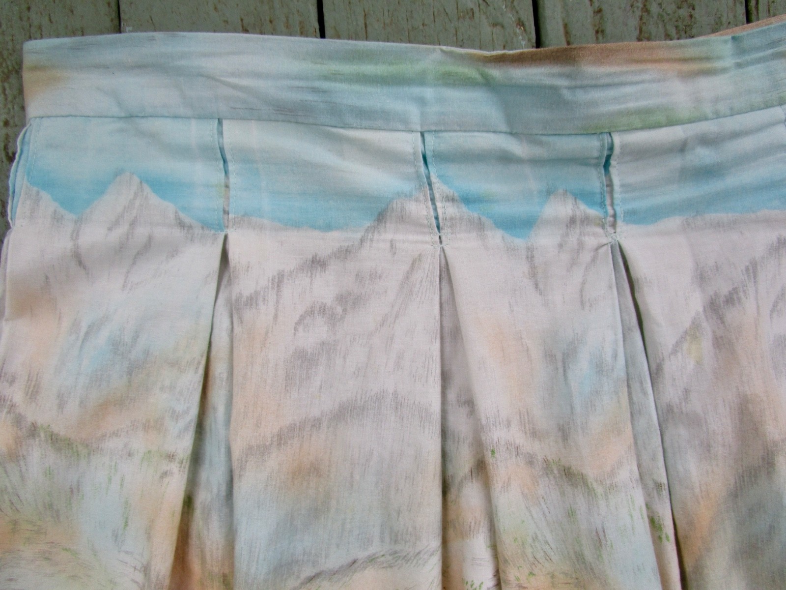 SALE vintage 1950s novelty scenic border print skirt volup, 44″ waist, Alpine