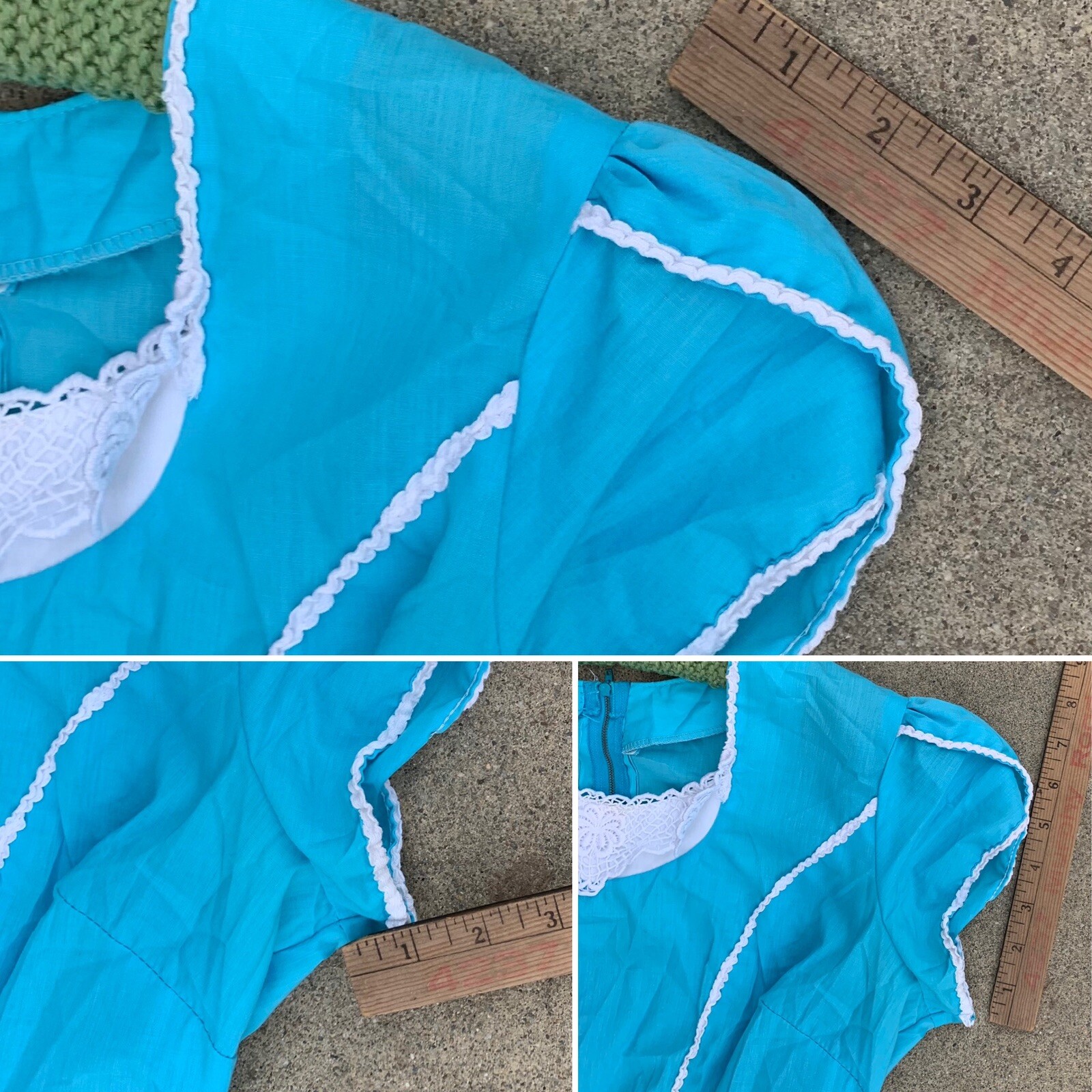 vintage square dance dancing dress with metal zipper blue with white accents