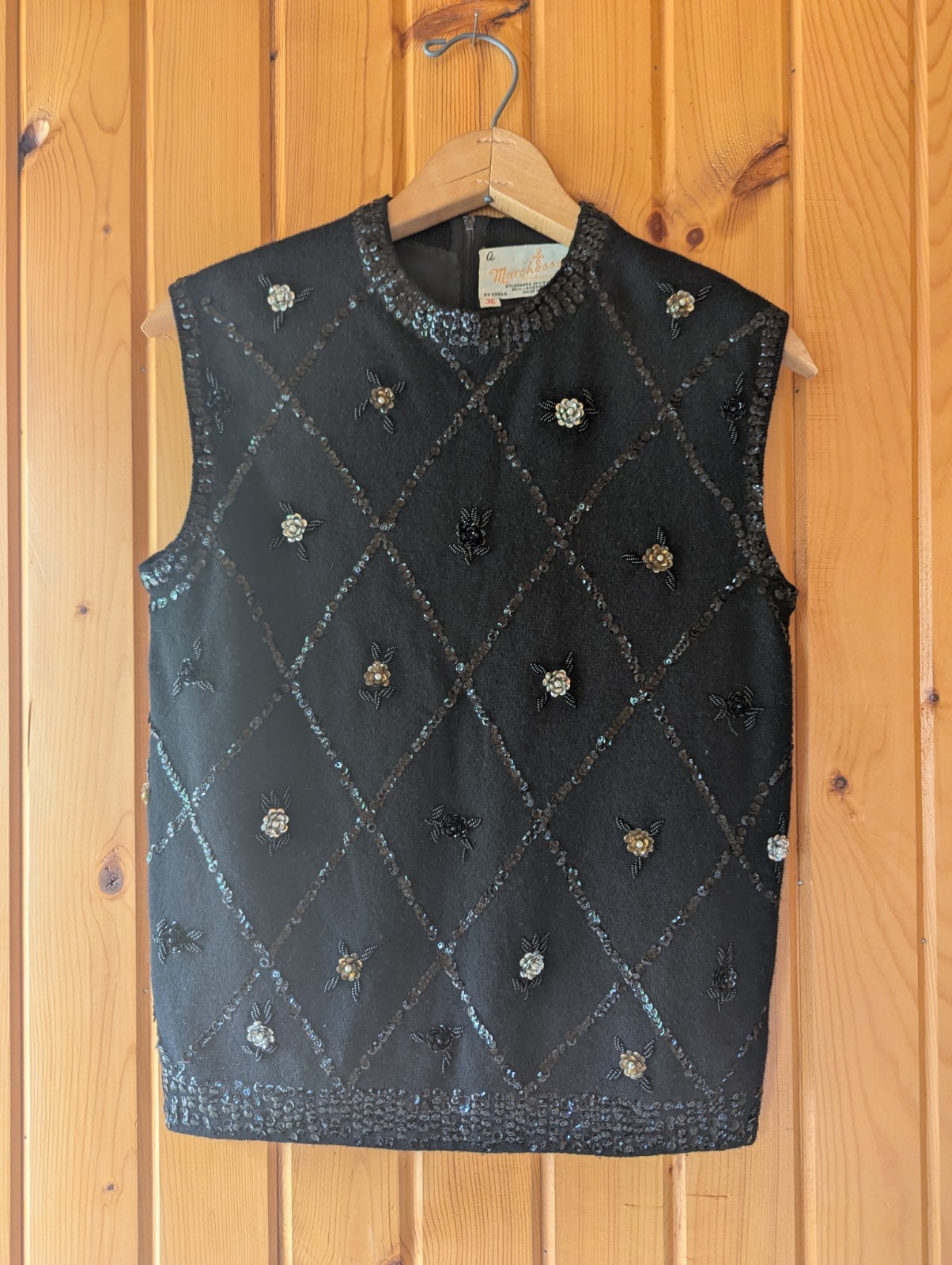 Vintage 1960s Marchessa International Angora Lambswool Hand Beaded Sweater Vest