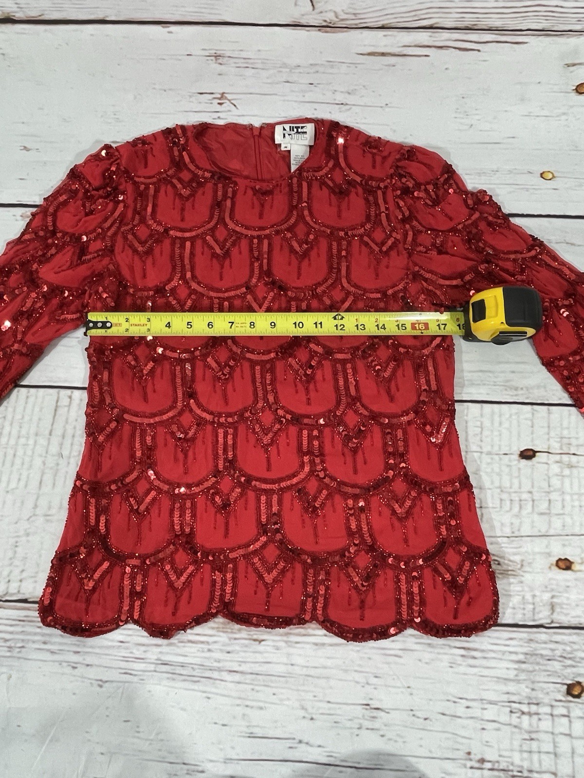 Vintage Niteline Blouse 100% silk beaded & sequins Women size medium