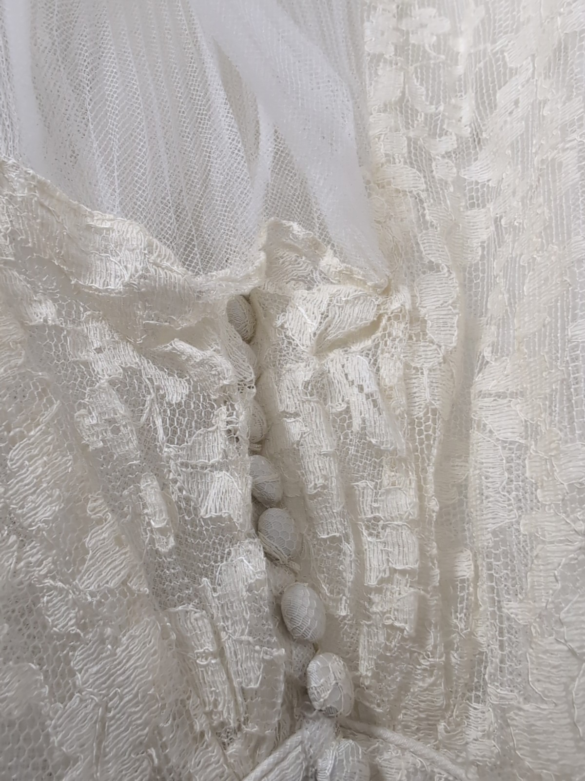 50’s Lace & Pleated Tulle Long Sleeved Princess Prairie Wedding Dress Beads