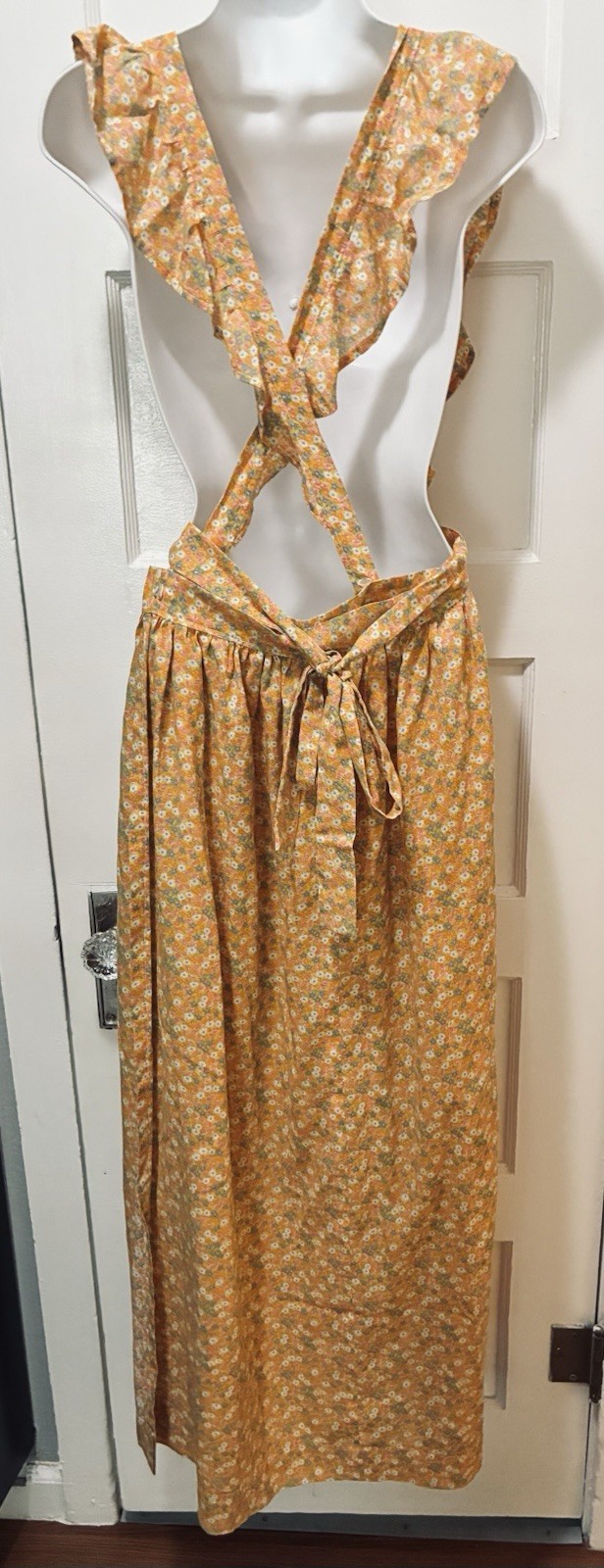 VTG 70s Gunne Style Prairie Cottage Core Hippie Festival Folk Apron Sun Dress XS