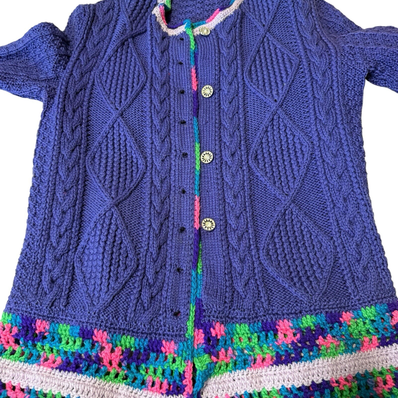 Vintage Hand Knitted Wool Women Cardigan Sweater Cable Knit Crochet England 1950