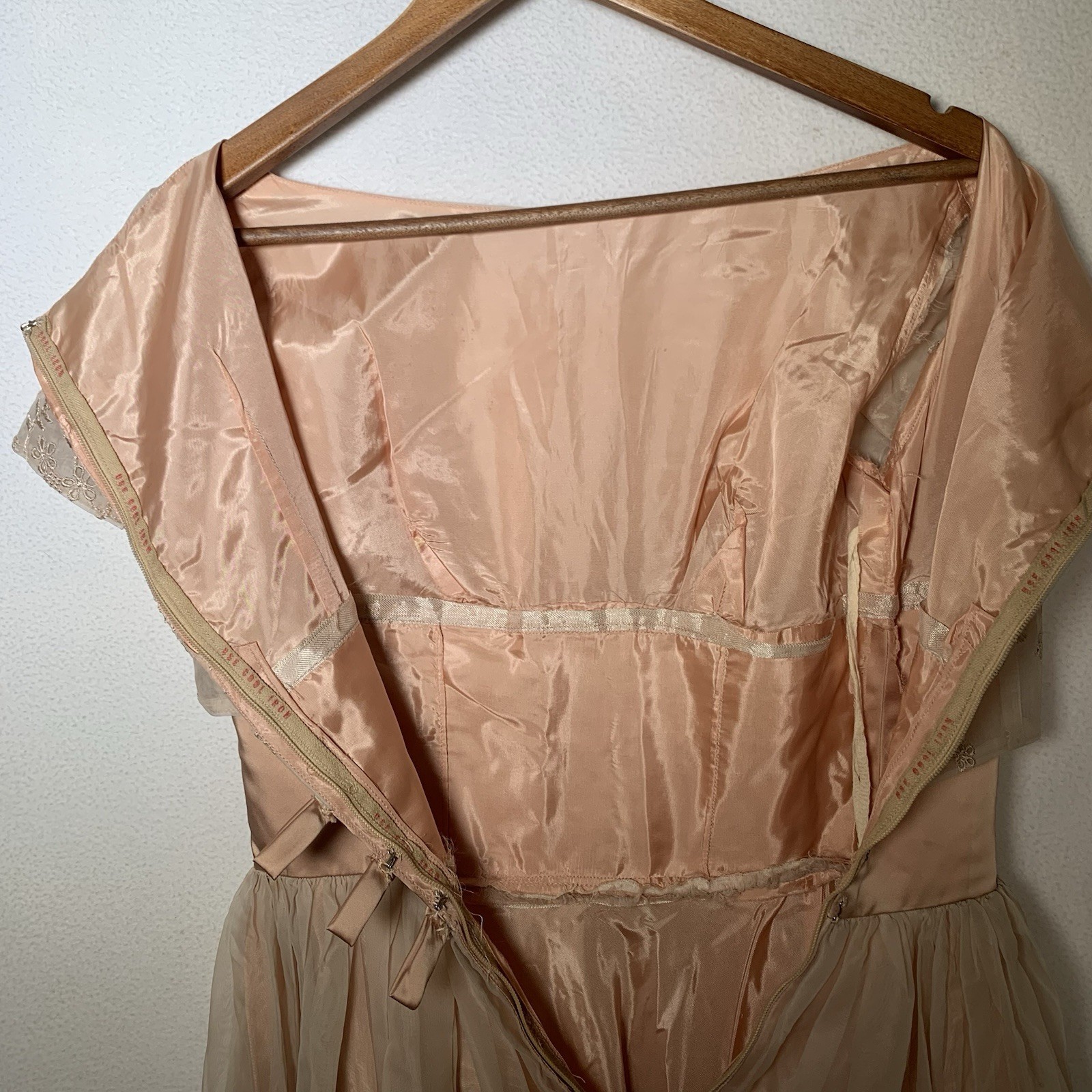 Vintage Union Made 1950’s /60’s Salmon Nylon Party Dress Styled By Joan Barrie