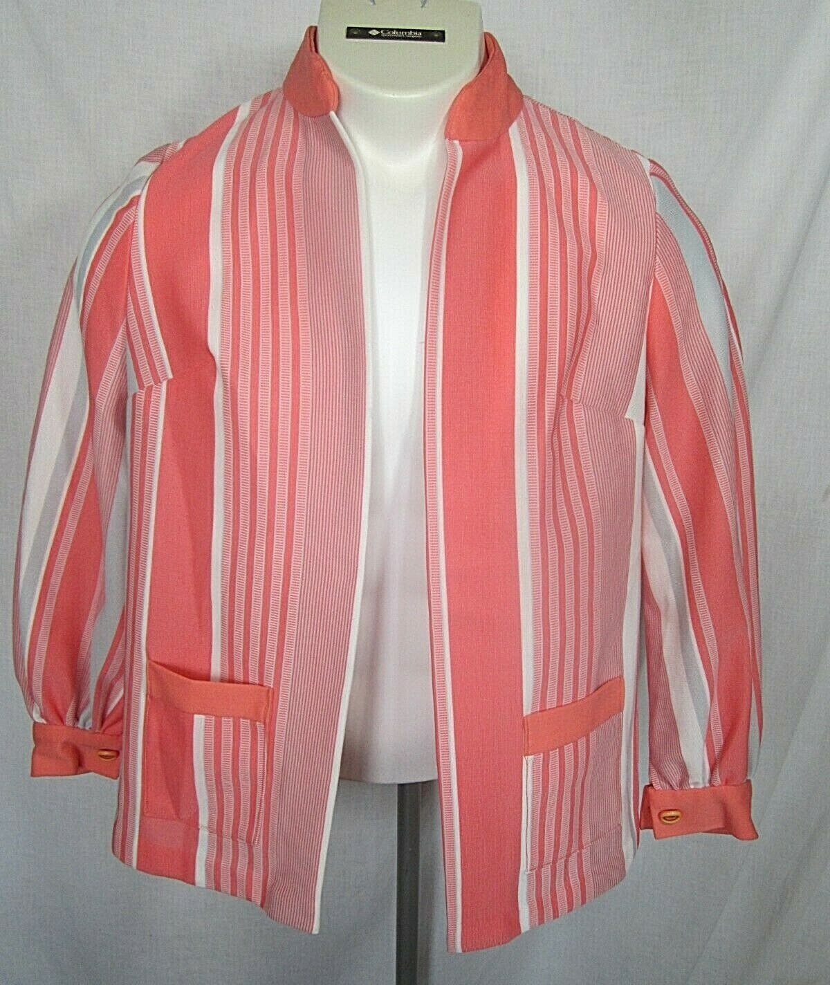Vintage 70s Women’s Suit Jacket Top Peach Double Knit Polyester Cover Up Sz M L