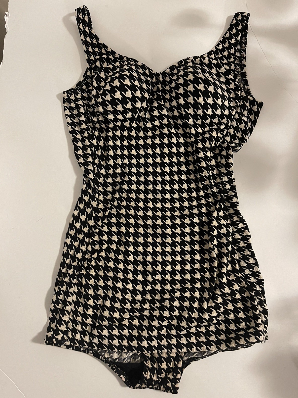 Vintage One Piece Jantzen Swimsuit Houndstooth Check Knit W Bullet Bra 12/34