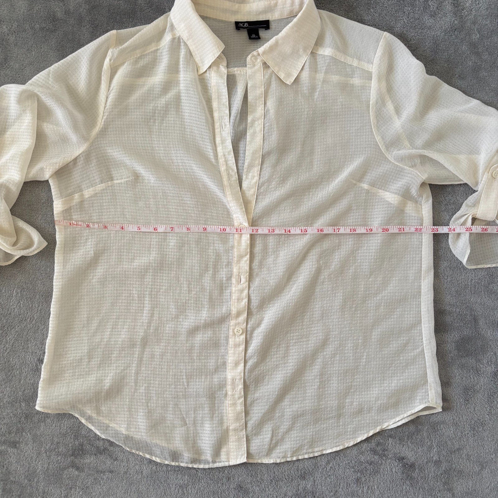 AGB Women’s XL Vintage 90’s Sheer Window Pane Design Shirt 3/4 Sleeve Casual