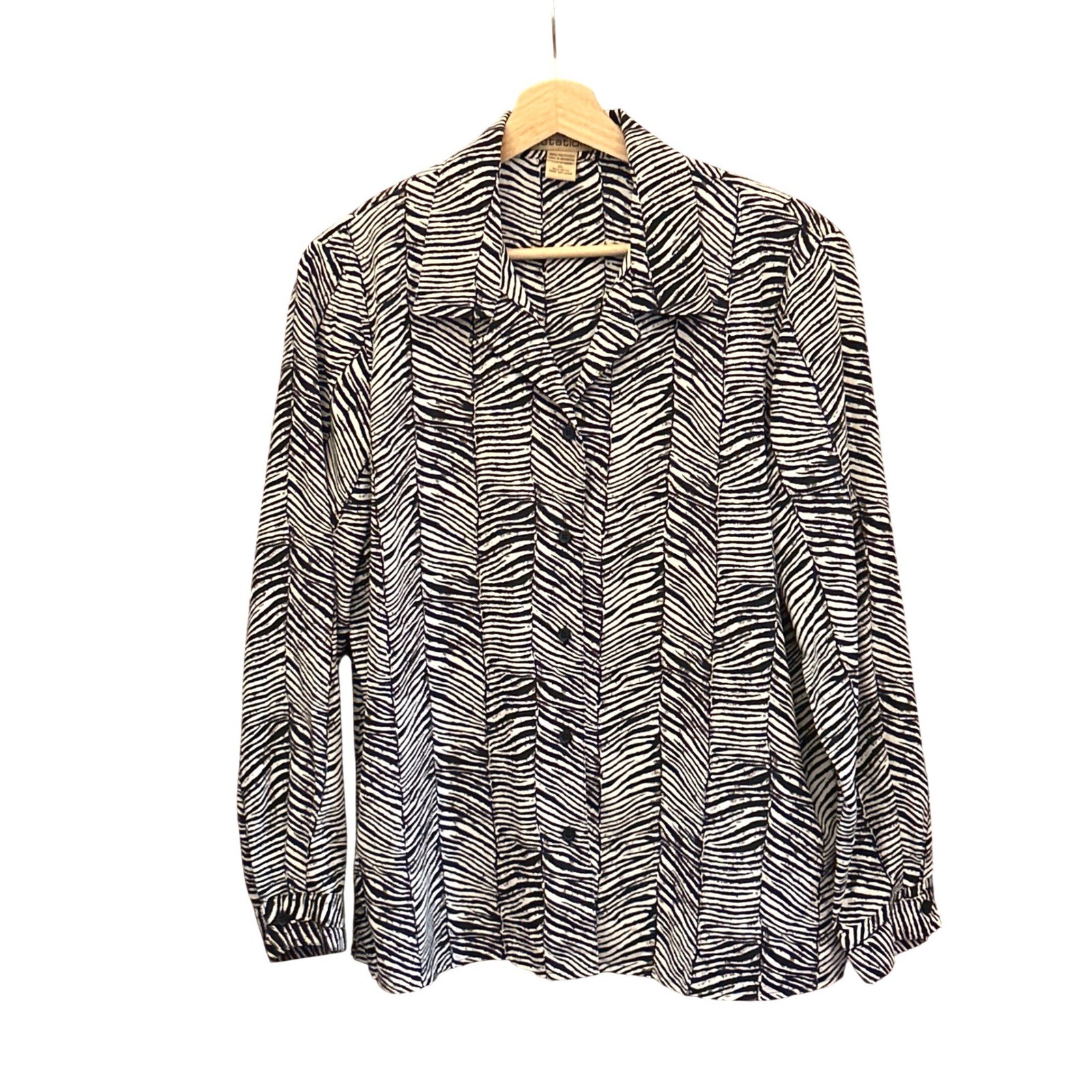 Vintage Y2K Notations Button Down Blouse Zebra Print Office Siren Mob Wife XL