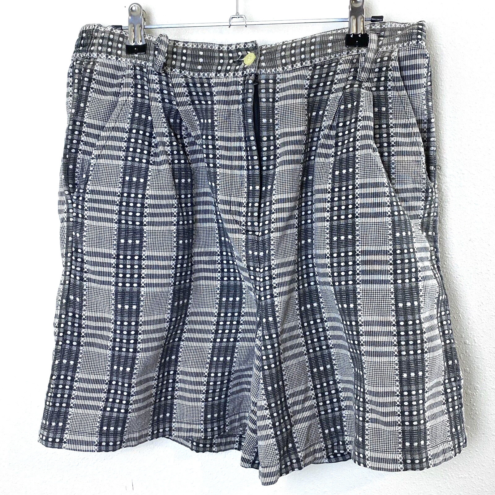 Vintage Christopher & Banks Womens Top & Shorts Set Large Mixed Plaid Check Gray