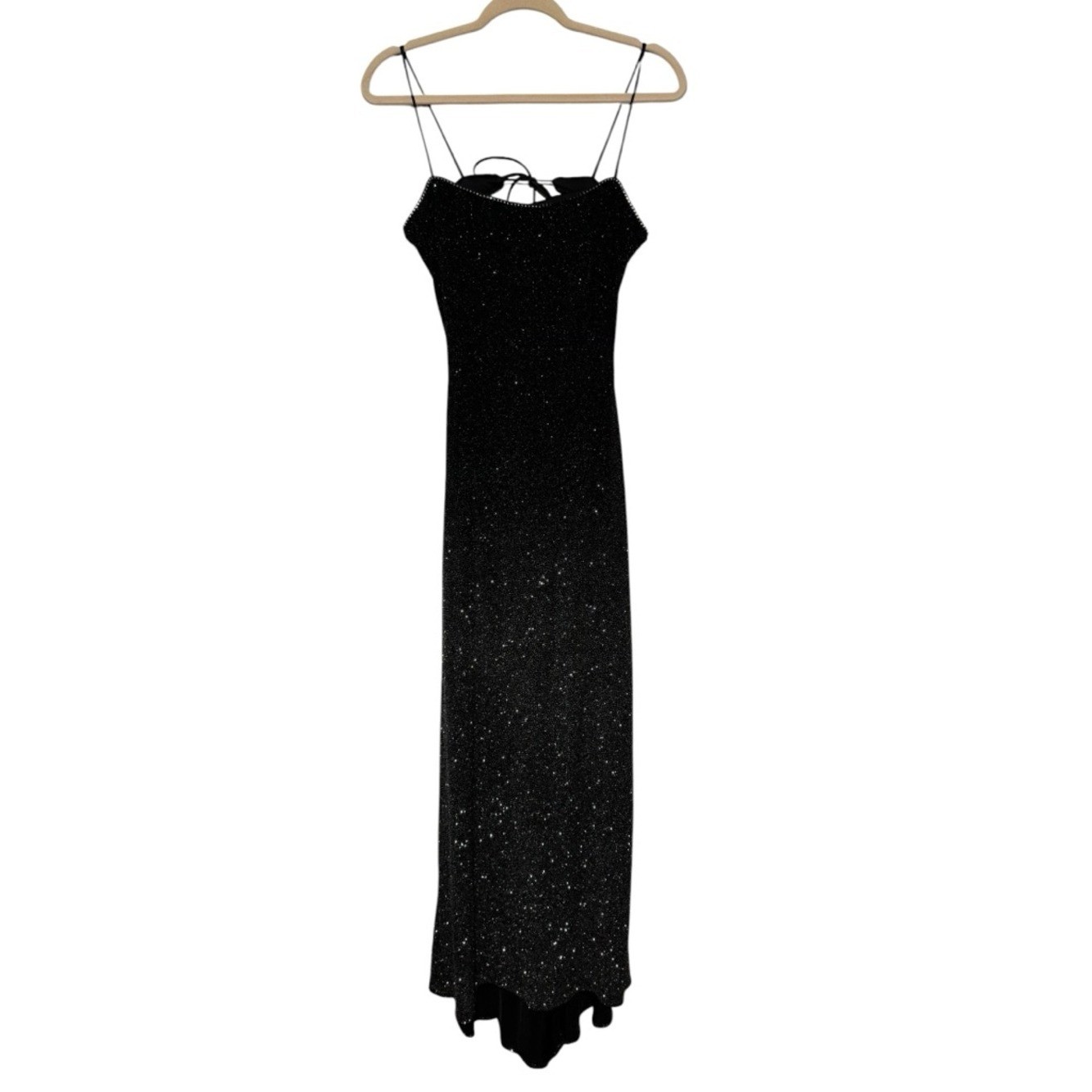Dave & Johnny Vintage 90s Rhinestone Gown Dress Size M Black Open Back Formal