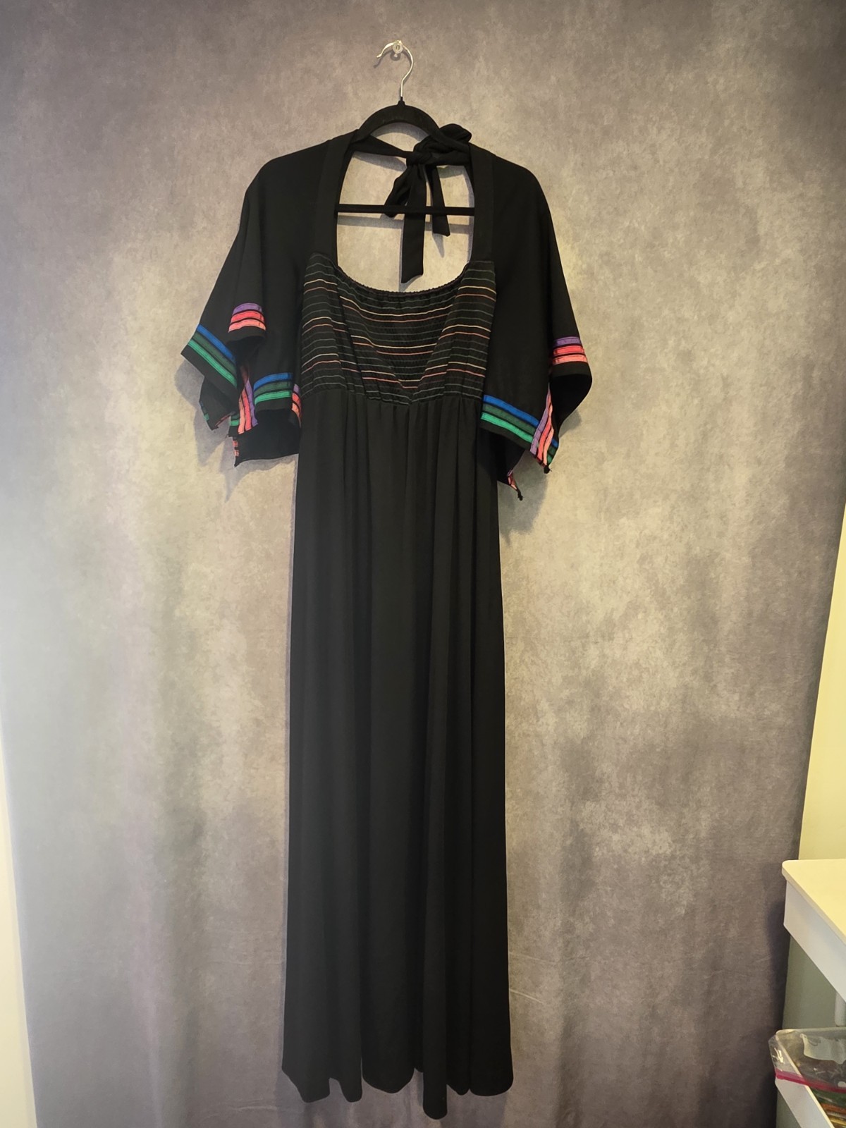 Vintage JONATHAN LOGAN 70s Maxi Dress Boho Hippie Smocked Butterfly Sleeve