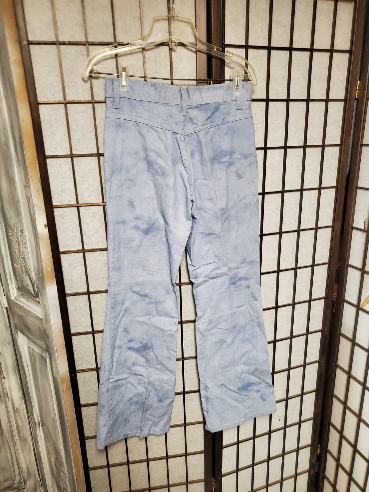 Vtg 60s 70s Maverick Bell Bottom Mottled Denim Jeans Flare Hippie 28 x 30″