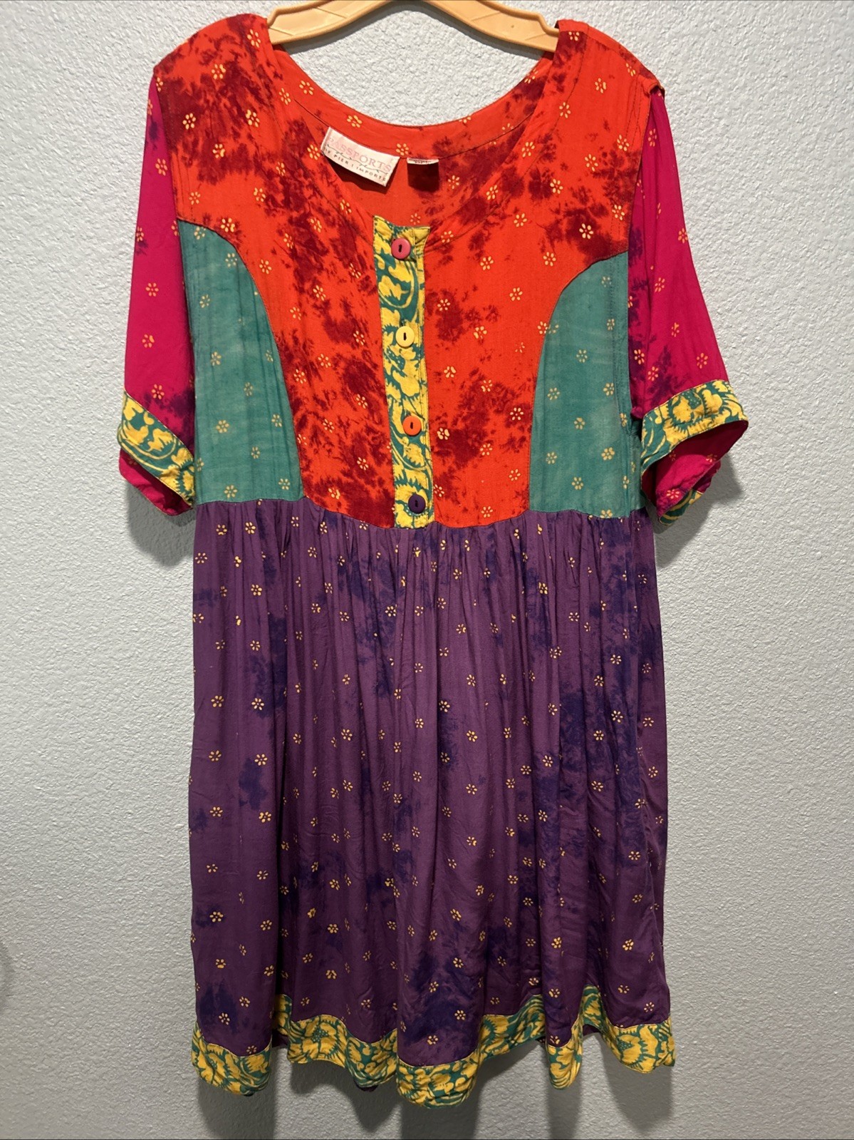 Vintage Passport Pier 1 Imports CottageCore, Patchwork, Maxi Dress, Size M
