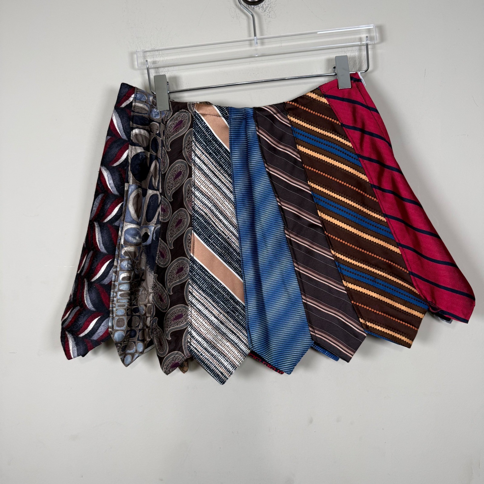 Vintage Style Upcycled Patchwork Neck Tie Mini Skirt NO SIZE