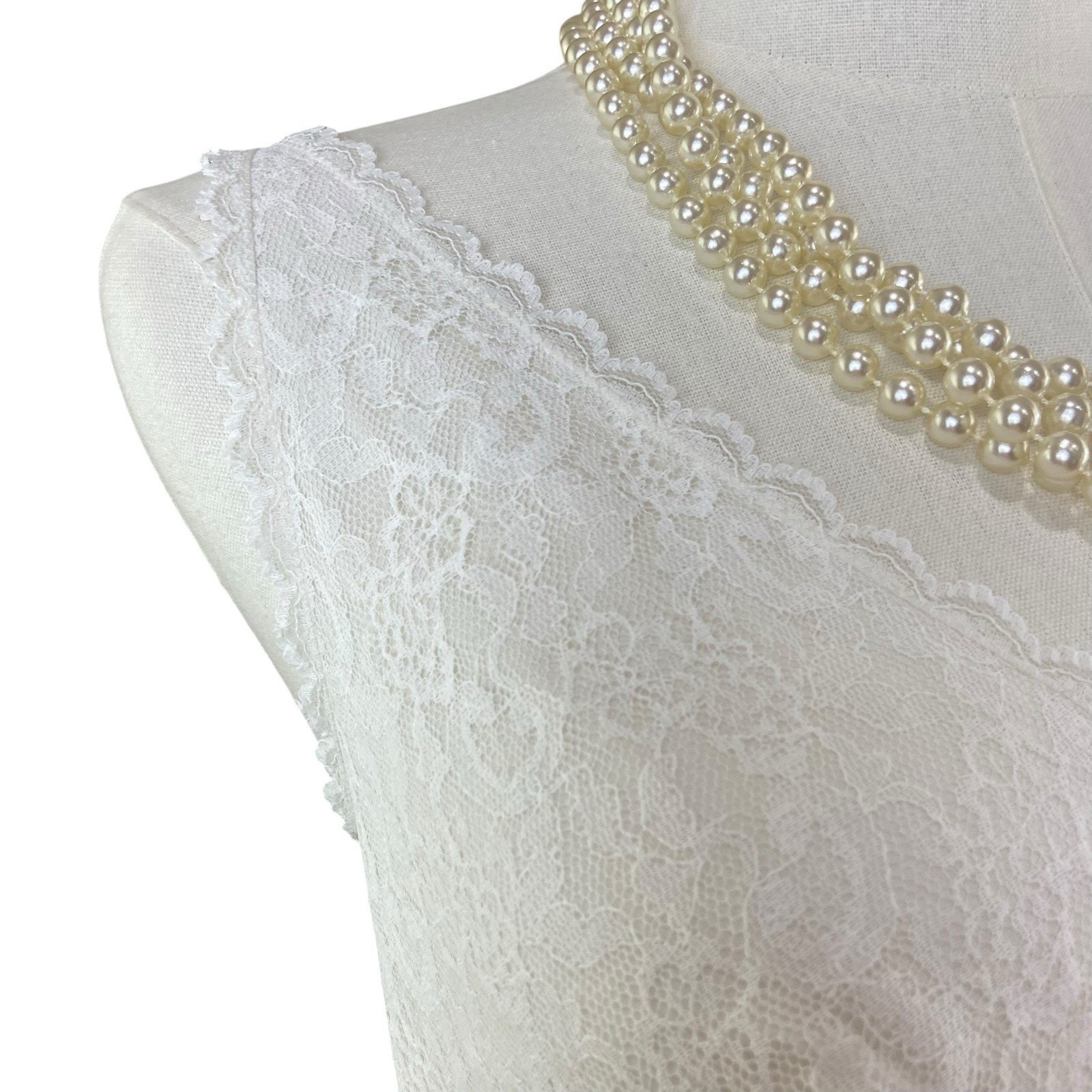 Vintage 60s Germany Mona White Nylon & Lace Wide Strap Full Slip Dress Size M
