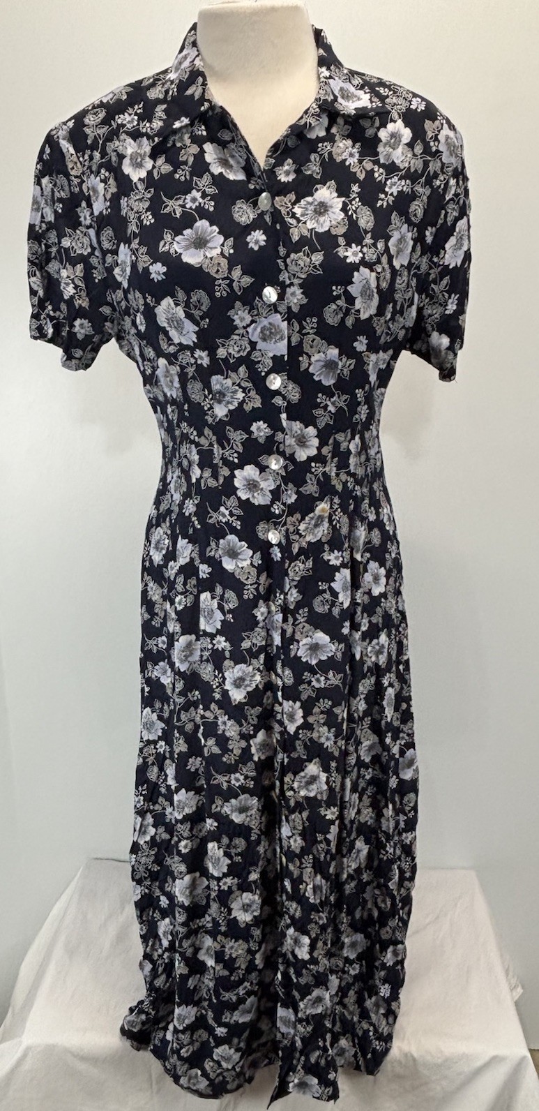 Vtg Metropolitan NY Floral Maxi Dress Sz 8 Blue Button Front Cottage 90s Y2K