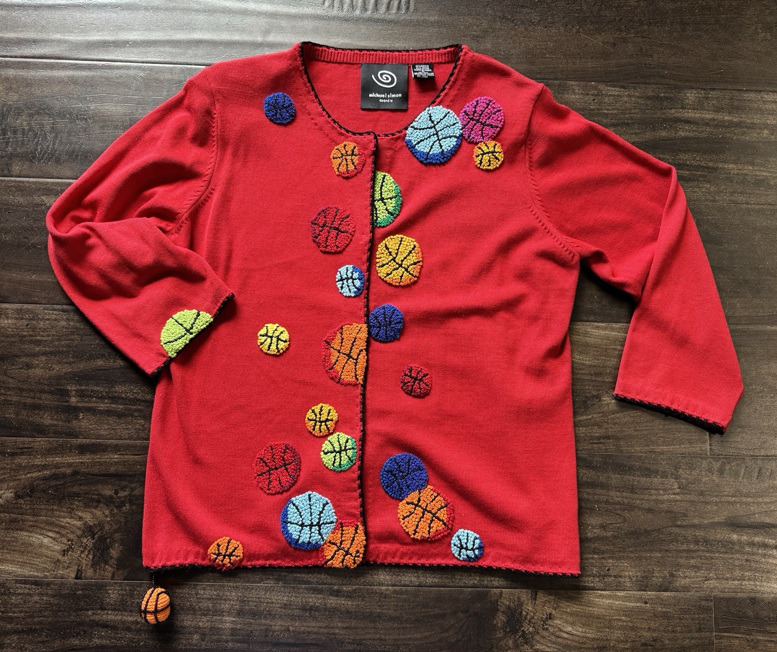 Michael Simon Events 2004 Basketball Chenille Sweater Red sz-M – RARE 2000s
